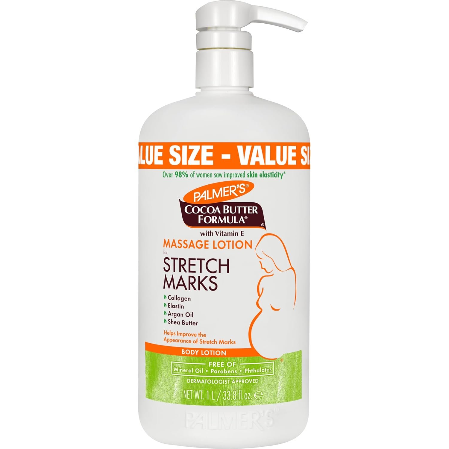 Palmer’s Stretch Marks Body Lotion for Pregnancy & Weight Changes (33.8 Oz) | Pregnancy Skin Care, Helps Soften, Plumps Skin, Belly Cream with Collagen, Elastin, Argan OIl and Shea Butter, 48hr Moisture