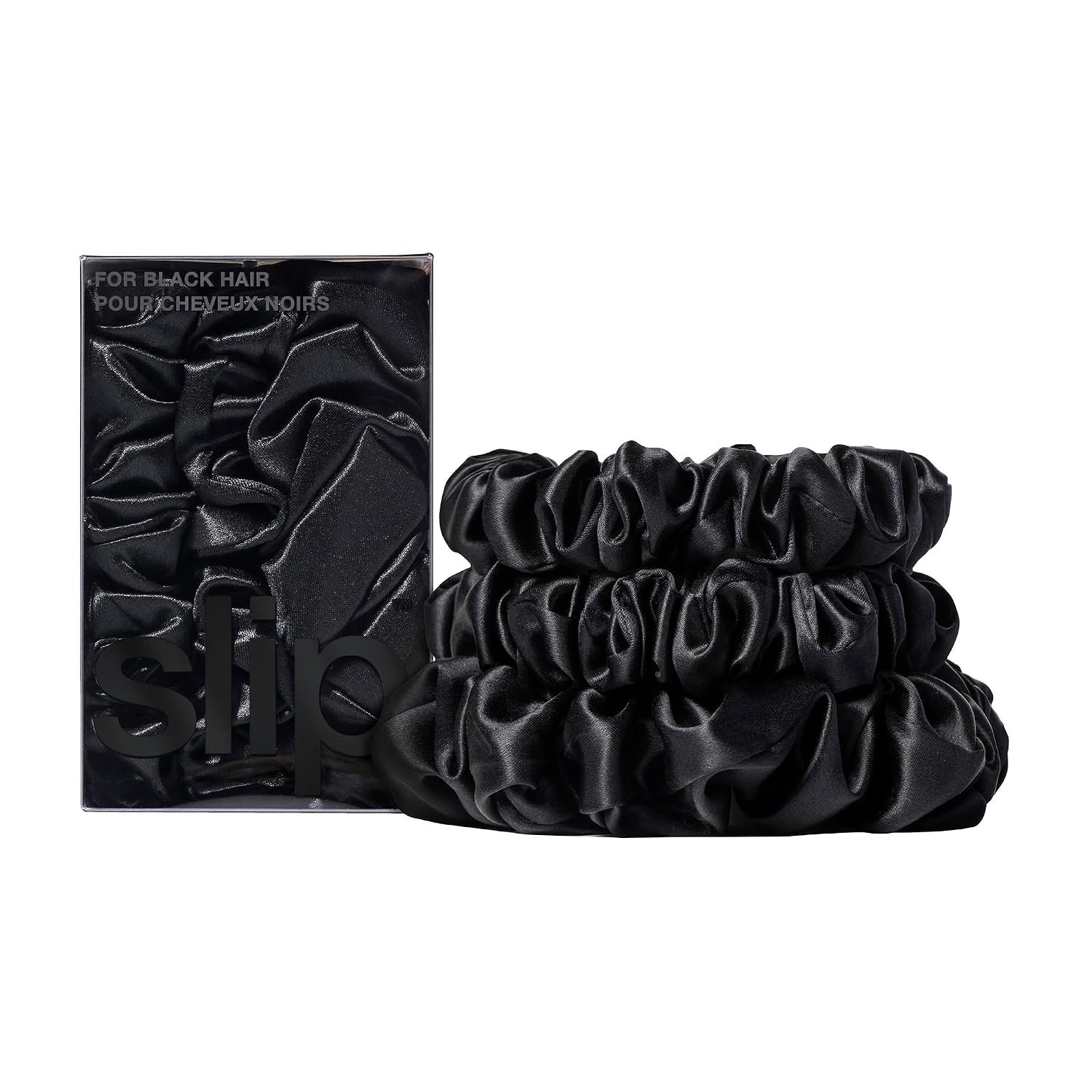 Slip Silk Assorted Scrunchies, Set of 3 | Black | Made with slipsilk™ | Includes 2 Midi & 1 Large 100% Mulberry Slipsilk™ Scrunchies | Made to be Gentle on your Delicate Hair | All Hair Types