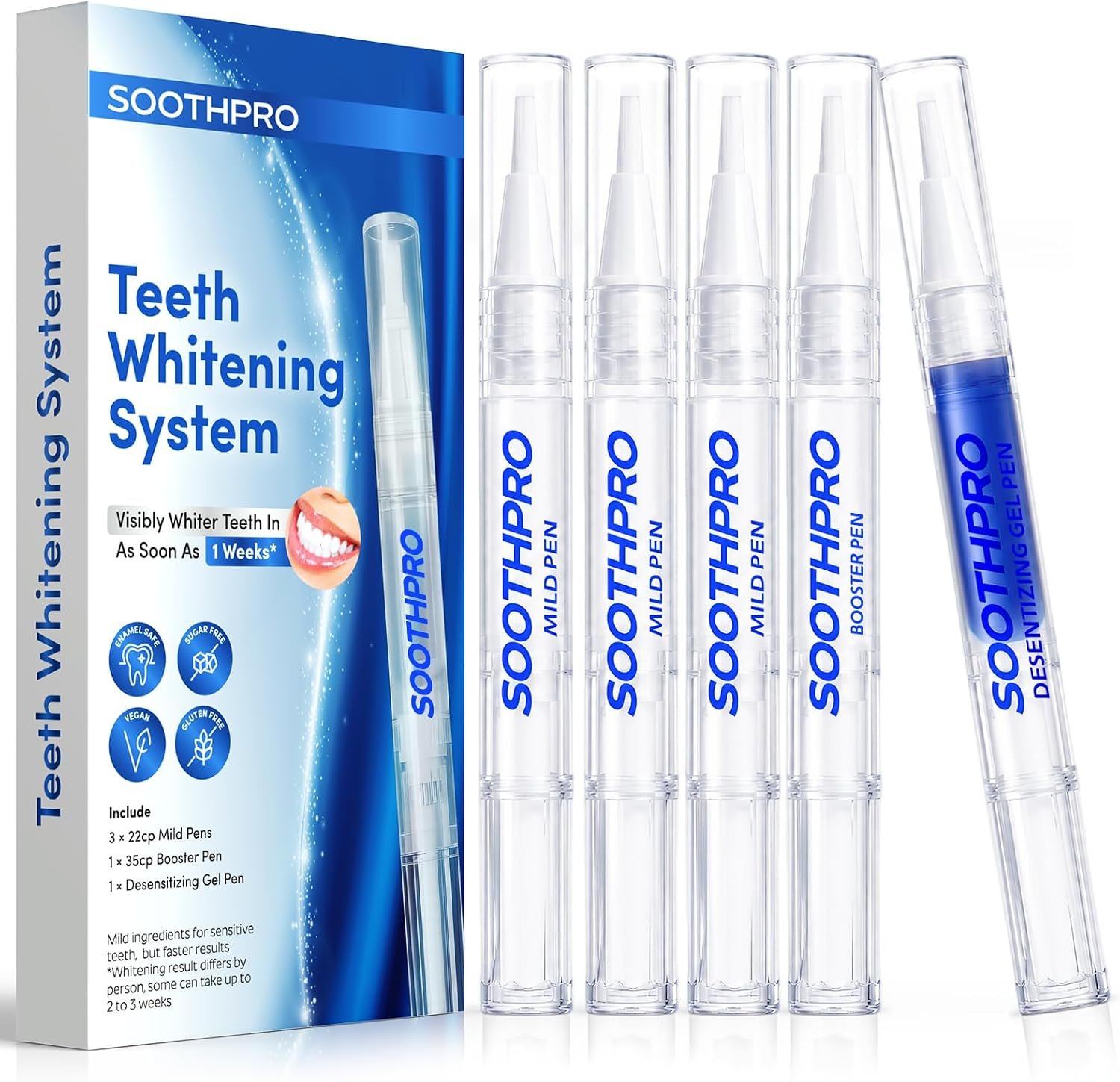 Teeth Whitening Pen Gel Kit: 22% & 35% Carbamide Peroxide Whitening Pen – Day & Night Whitening System – Removes Coffee Tea & Wine Stains for Sensitive Teeth – Mint Flavor (5 Pack)
