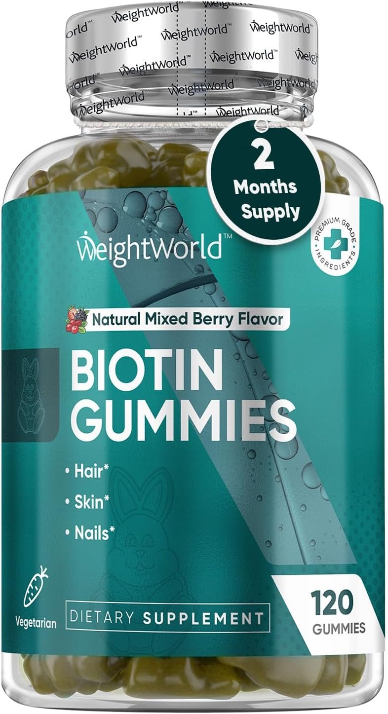 WeightWorld Biotin Gummies with Multivitamins A, C, D3, E, B6-9-12 + Key Minerals | Biotin for Hair Growth, Healthy Skin & Nails | 2-Month Supply | Hair Care Supplements for Women & Men | 120ct