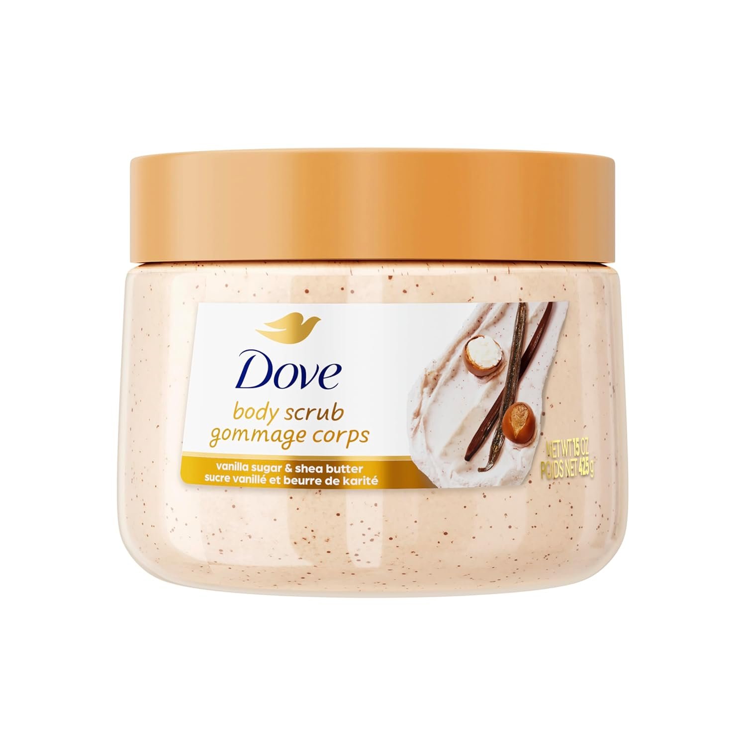 Dove Body Scrub Vanilla Sugar & Shea Butter, 15 oz | Exfoliating body scrub that buffs away dull skin and deeply nourishes for soft, smooth and radiant skin
