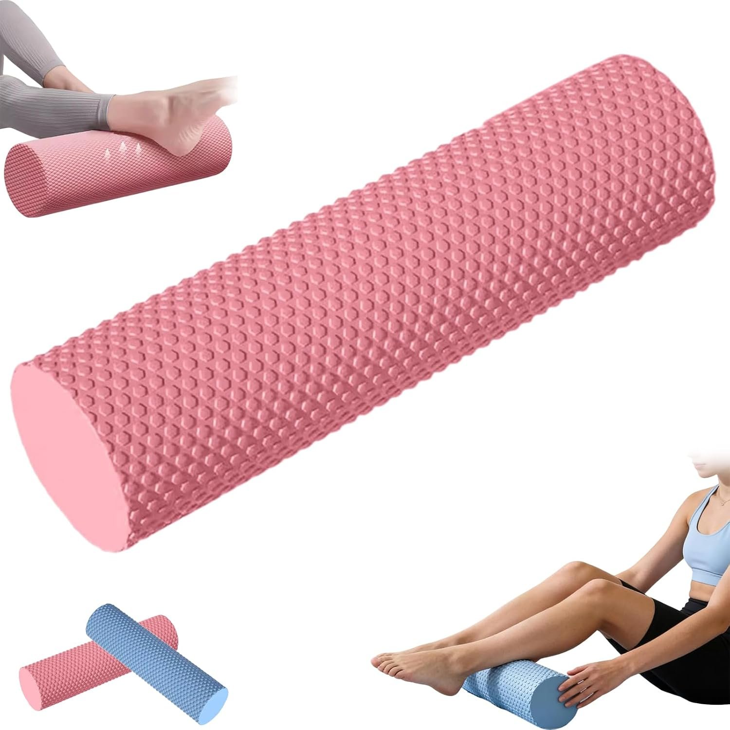 12 Inch EVA Foam Roller for Back, Yoga & Balance Exercises – High-Density Massage Roller for Pain Relief, Fitness Recovery Balance Exercises, High-Density (Pink)
