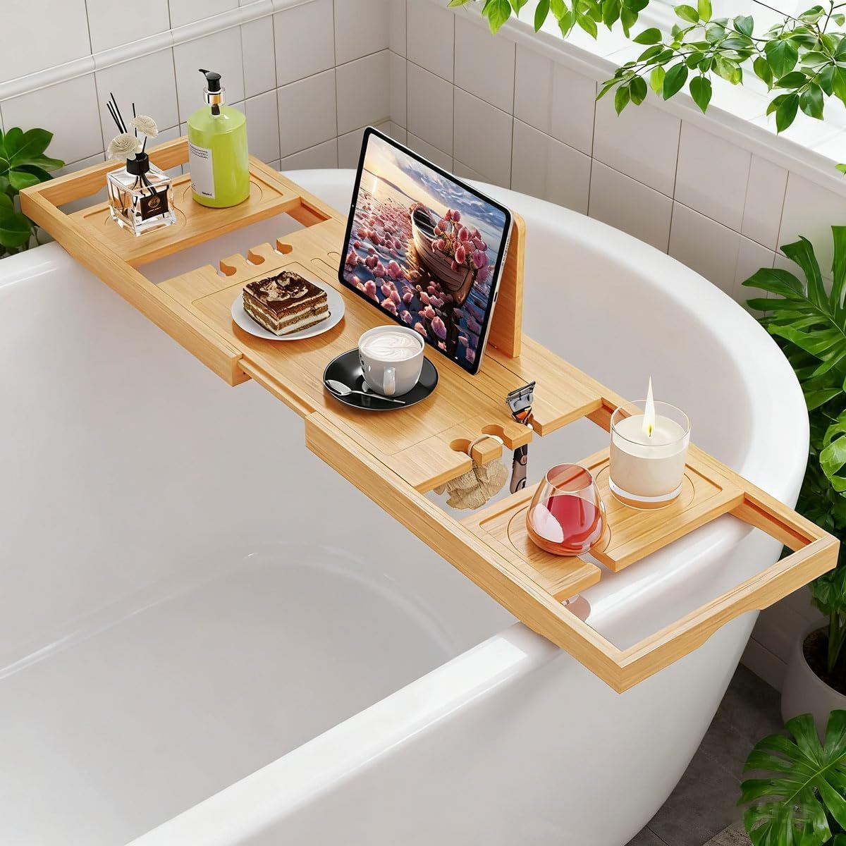 Bathtub Tray,Bath Tray for Tub,Bath Tub Tray Wood,Bath Caddy Tray for Bathtub,Bathtub Trays for Tub, As Gifts for Women Or House Warming Gifts New Home