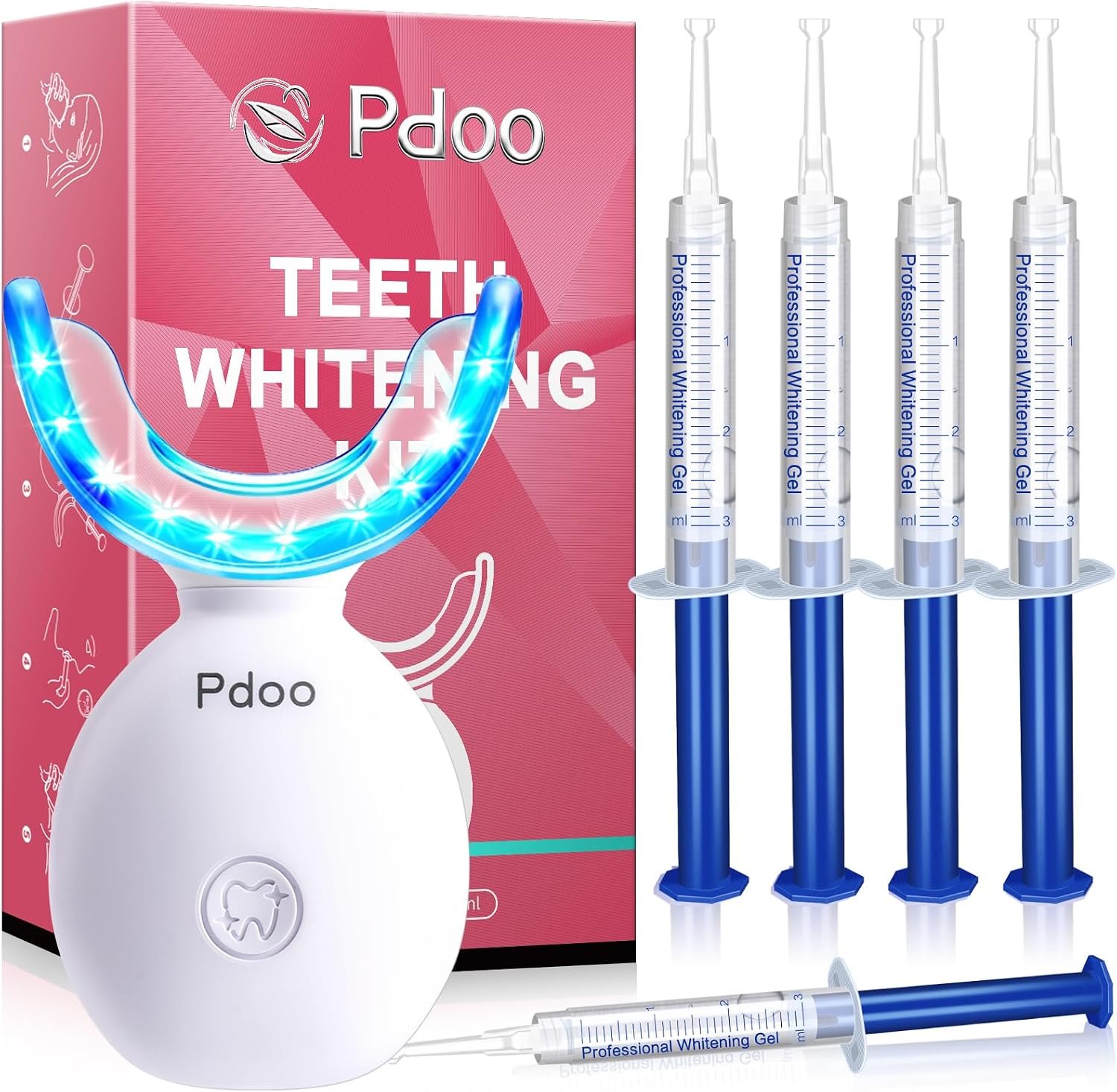Teeth Whitening Kit with LED Light Tray for Sensitive Teeth, 5 Tooth Whitening Pen Gel Pain Free and Enamel Safe, Teeth Whitener at Home Up to 1-9 Shades Whiter in 1-2 Weeks
