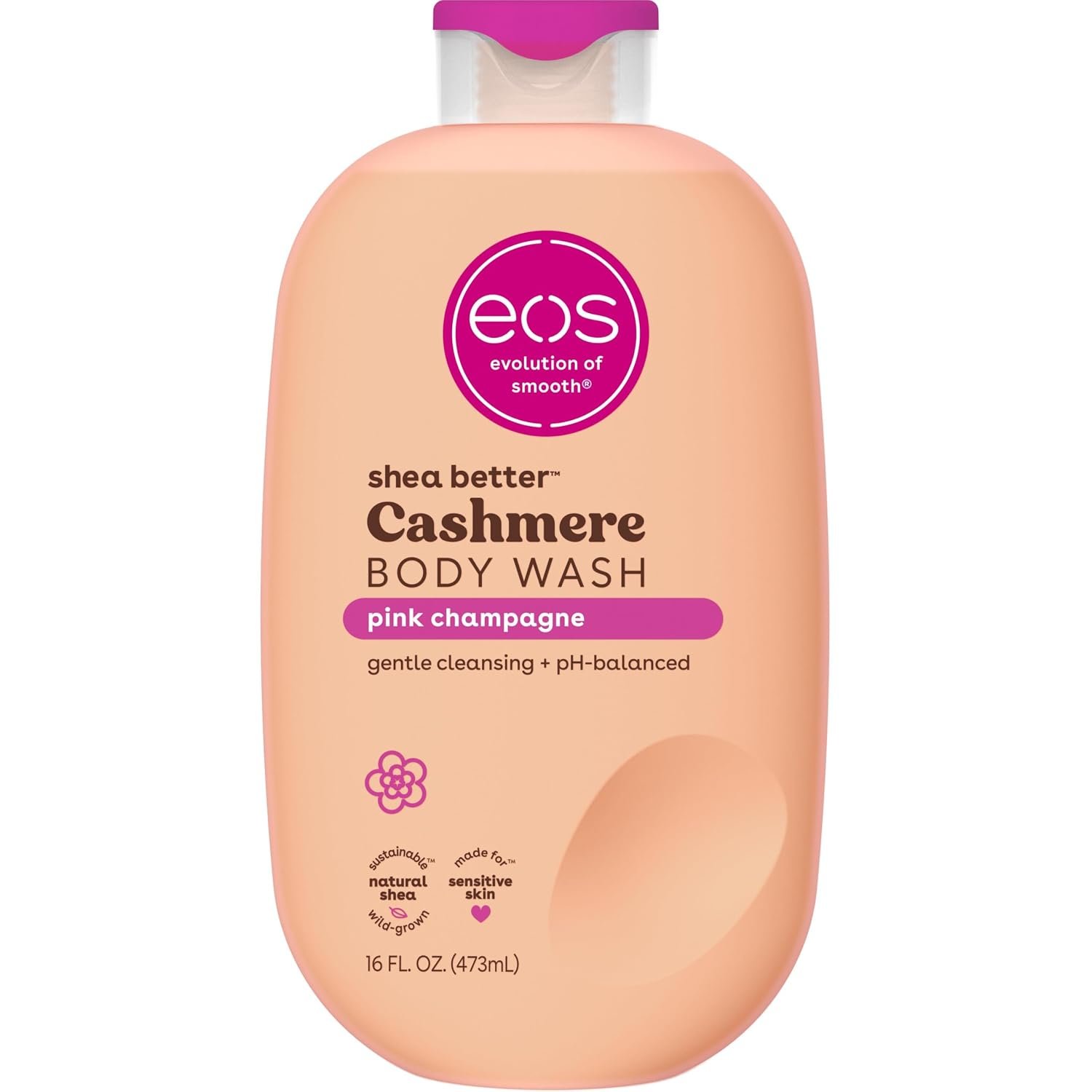 eos Cashmere Body Wash – Pink Champagne, Moisturizing Body Wash, Creamy Gel Formula, with Shea Butter, Glycerin, Vitamin E, pH Balanced, Sensitive Skin, Vegan, 16 fl oz