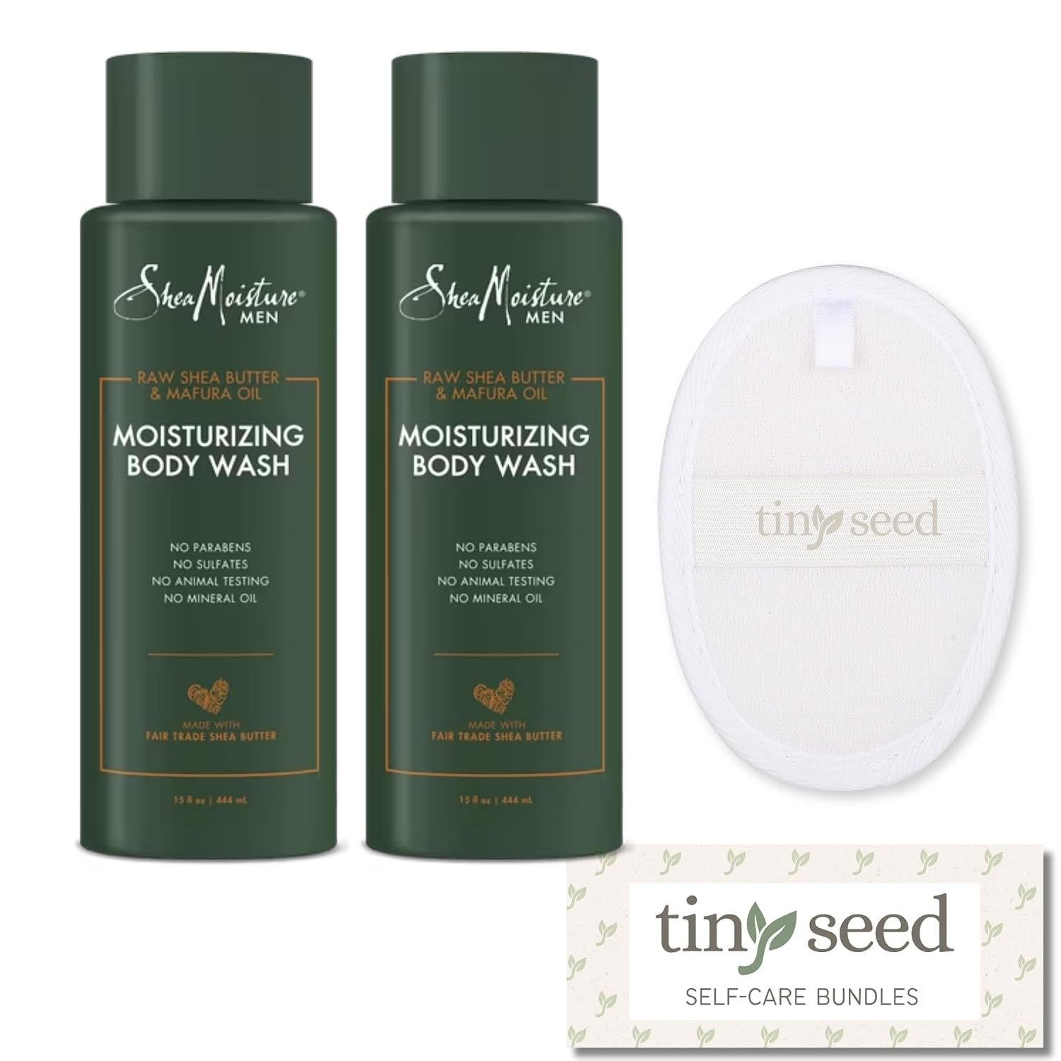 2-Pack of Shea Body Wash. Raw Shea Butter & Mafura Oil Moisturizing Body Wash Cleanser For Men. Two 15 oz. Bottles Bundled with Natural Loofah Exfoliating Body Scrubber.