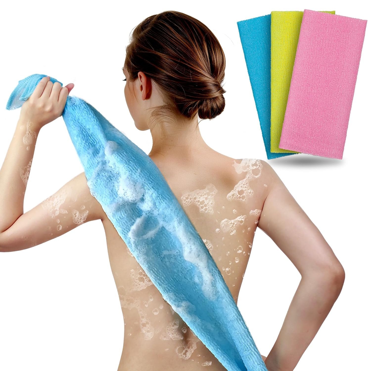 ARCH&M Exfoliating Washcloth & Shower Body Scrubber, 3 Pack | Japanese Washcloth, Korean Back Scrubber Towel, All Skin Type Daily Use in Shower, Textured Nylon, Smoother Skin, Quick-Dry