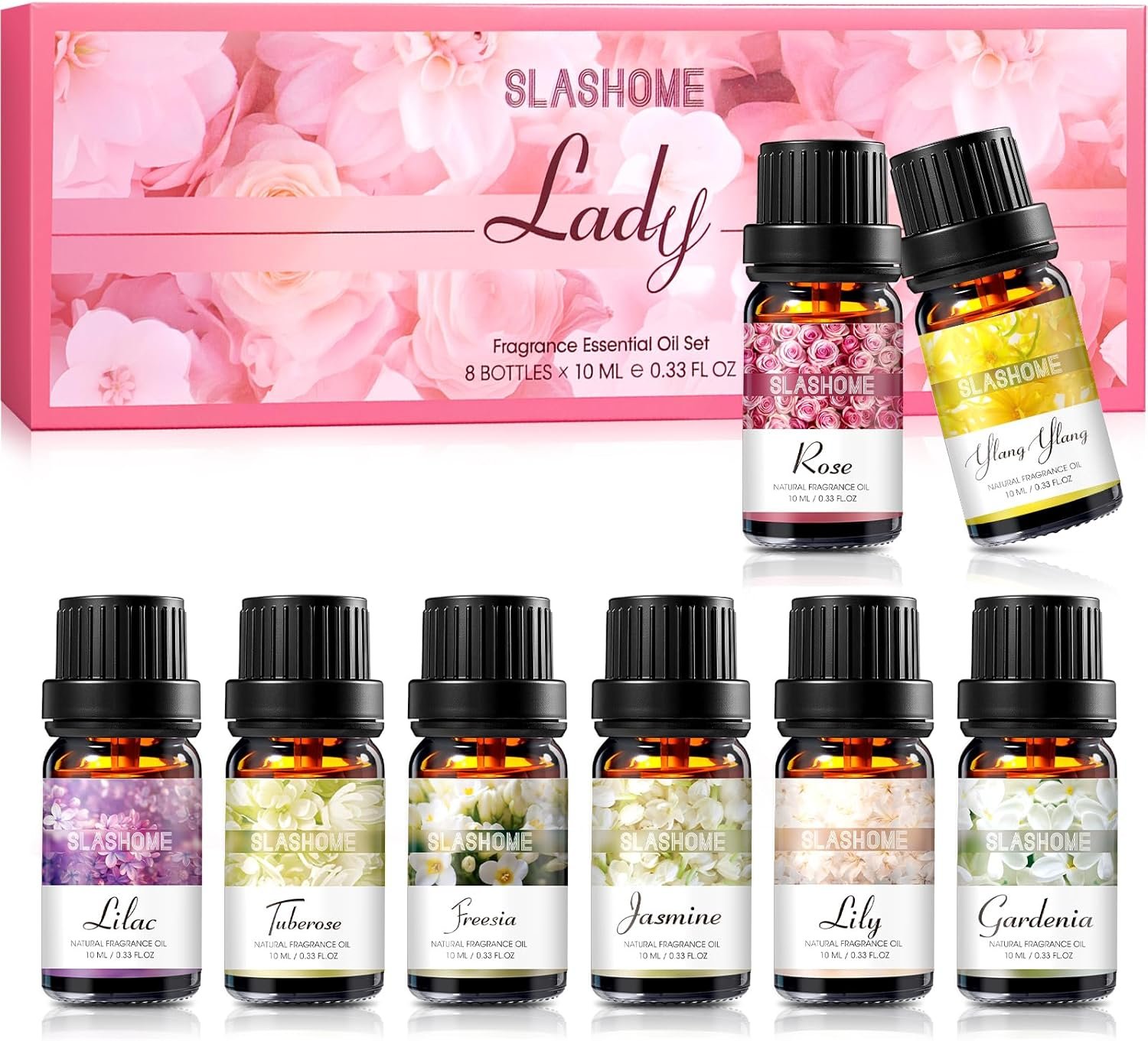 slashome 8 Pack Floral Essential Oils Set for Diffusers for Home | Flower Fragrance Oils for Candle Making, Aromatherapy Oils for Air Purifier, Rose, Jasmine, Gardenia, Gift for Women