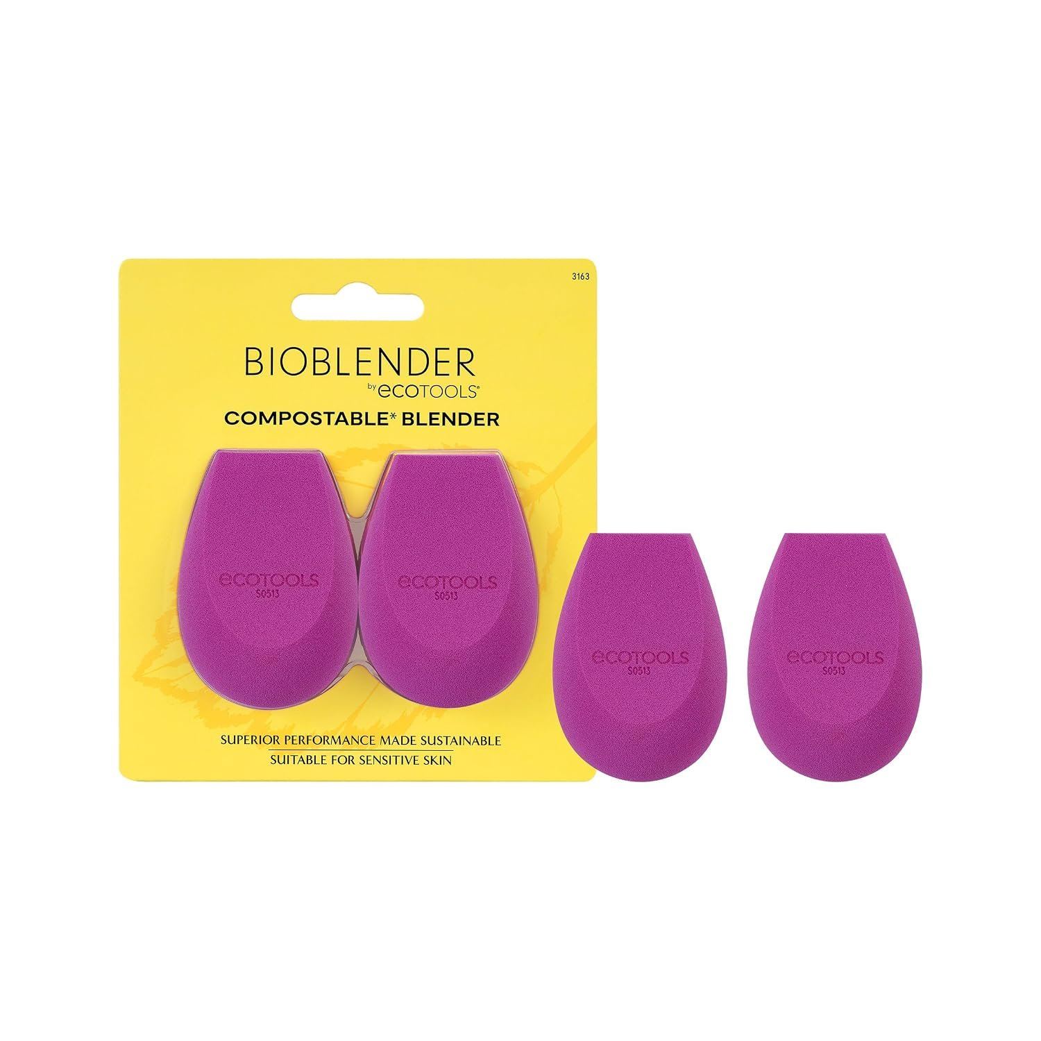 EcoTools Bioblender Makeup Sponge Duo, Makeup Blender, 2 Count | Natural finish with a beauty blender sponge for liquid & cream makeup, blending sponge, compostable and latex free
