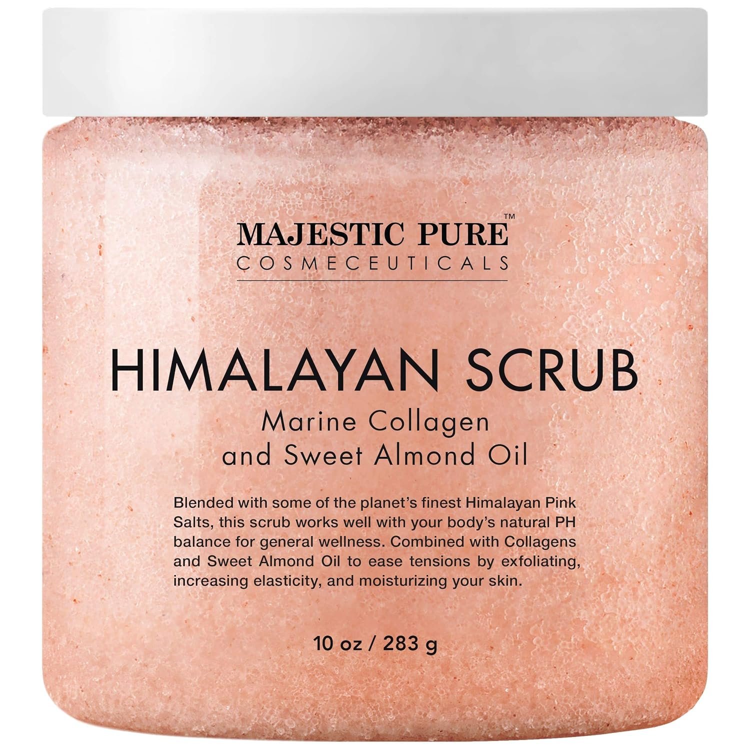 Majestic Pure Himalayan Pink Salt Body Scrub, Smoothing Buff, 10 Oz | Sloughs off dry, flaky skin to reveal a fresh glow; mineral-rich spa exfoliant for silky softness, men and women.