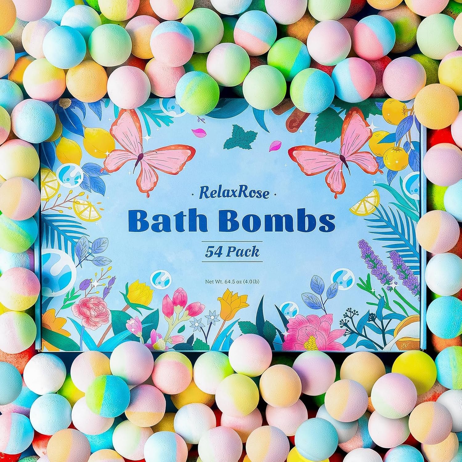 Bath Bombs for Women, 54 Count Bulk Pack, Mother’s Day Gift for Mom | Long-Lasting Fizzy Bubbles, 7-Minute Dissolve for Relaxation, Self Care Spa Birthday & Summer Gifts for Mom, Wife, and Her