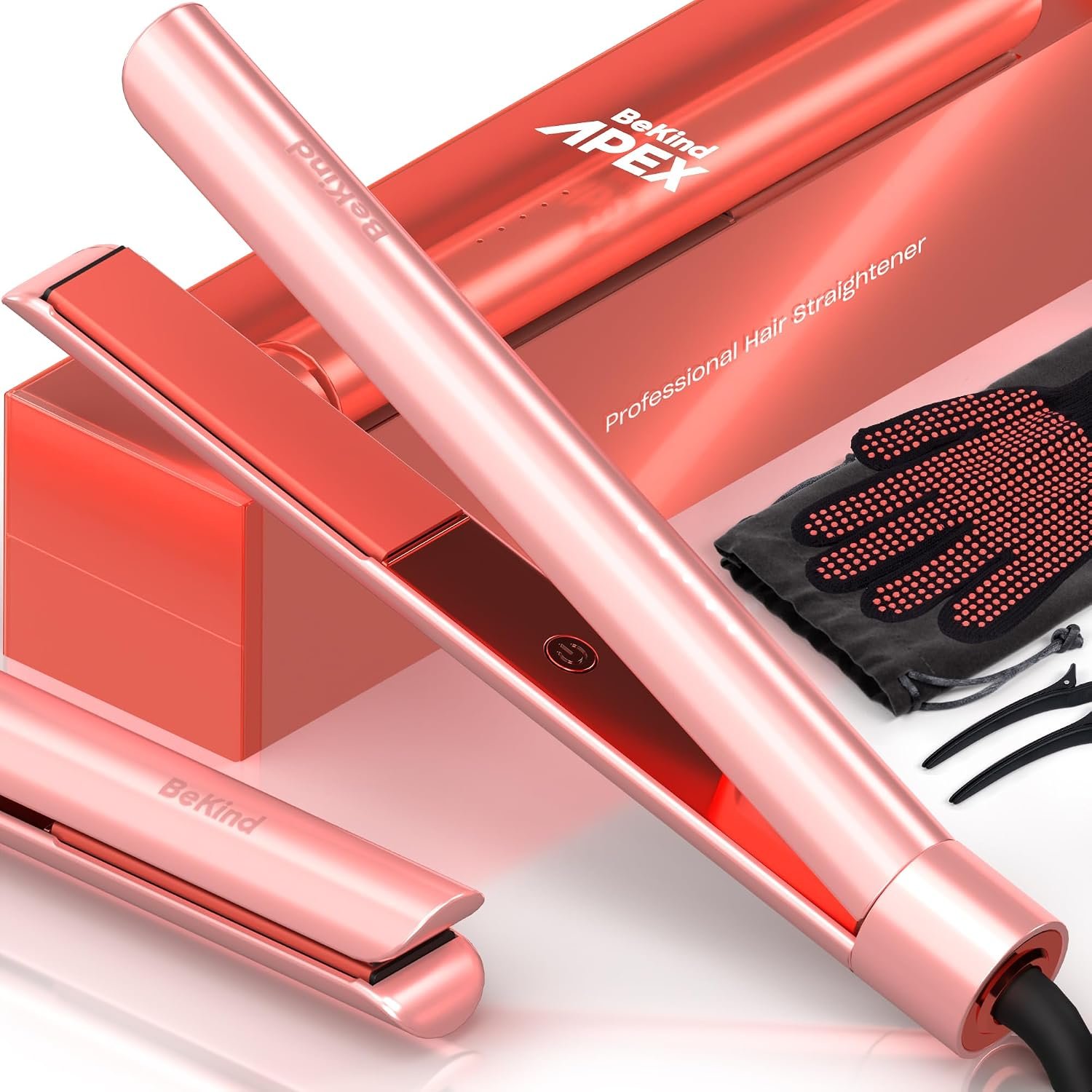 BeKind Apex 2-in-1 Flat Iron Hair Straightener and Curler, 1-Inch, Peach | PTC heating, 15s fast heat-up, 460℉ max, temp memory, floating plates, smooth glide, waves, less tugging, gift-ready