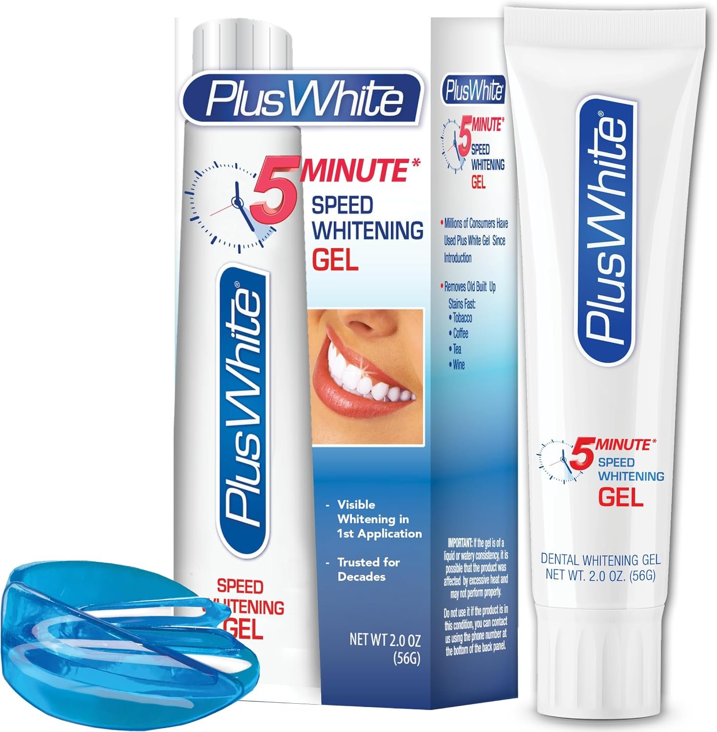 Plus White Teeth Whitening Kit, Tooth Whitening Gel & Mouth Tray (2 oz) | 5 Minute Teeth Whitening Results, Professional Grade Hydrogen Peroxide Includes Comfort Fit Tray for Easy Application