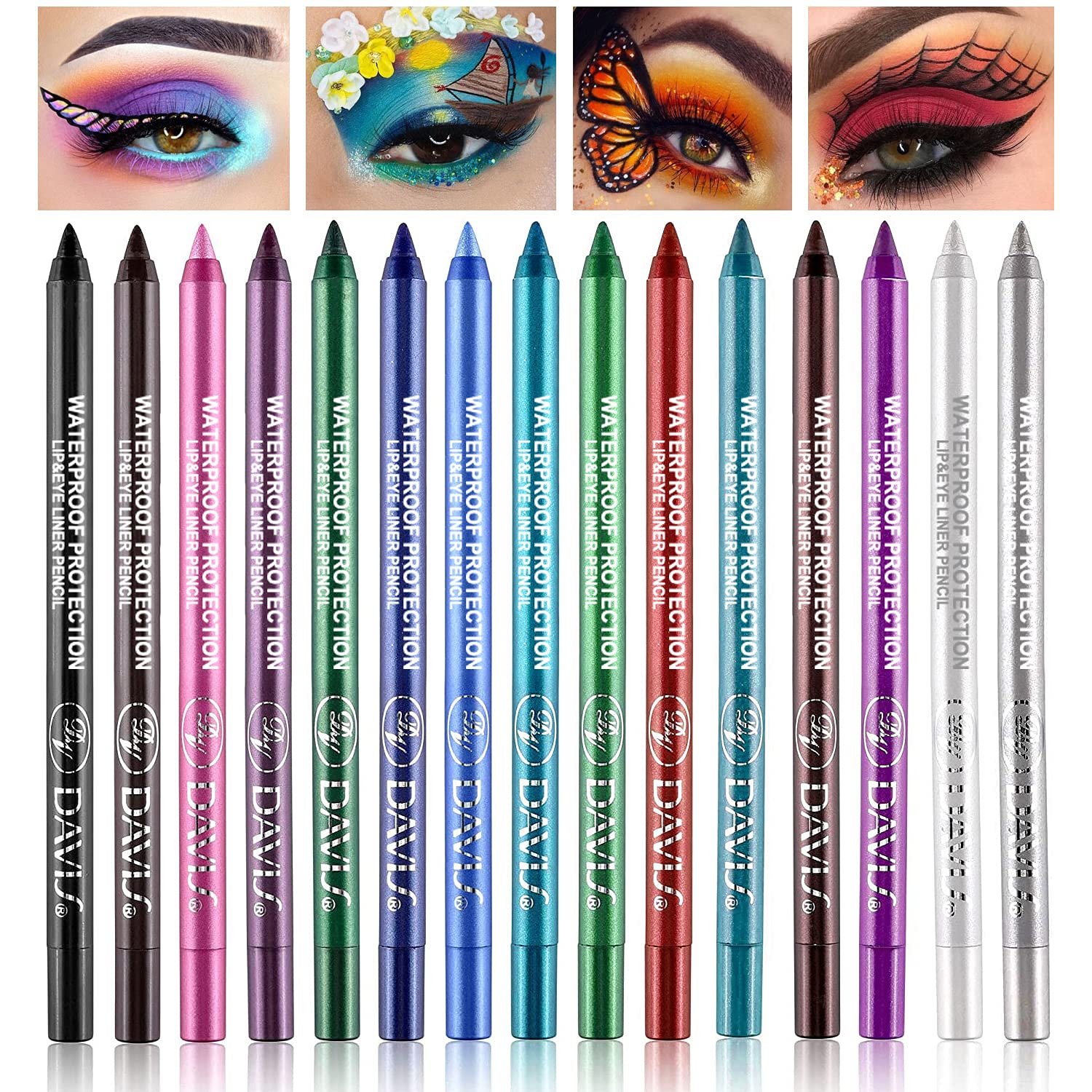 LemonSac 15PCS Colorful Eyeliner Pen Set, Eye Shadow Pencil, Pearl & Matte Metallic Glitter Eyeliner for Women, Eye & Lip Liner, Professional Eye Makeup Set