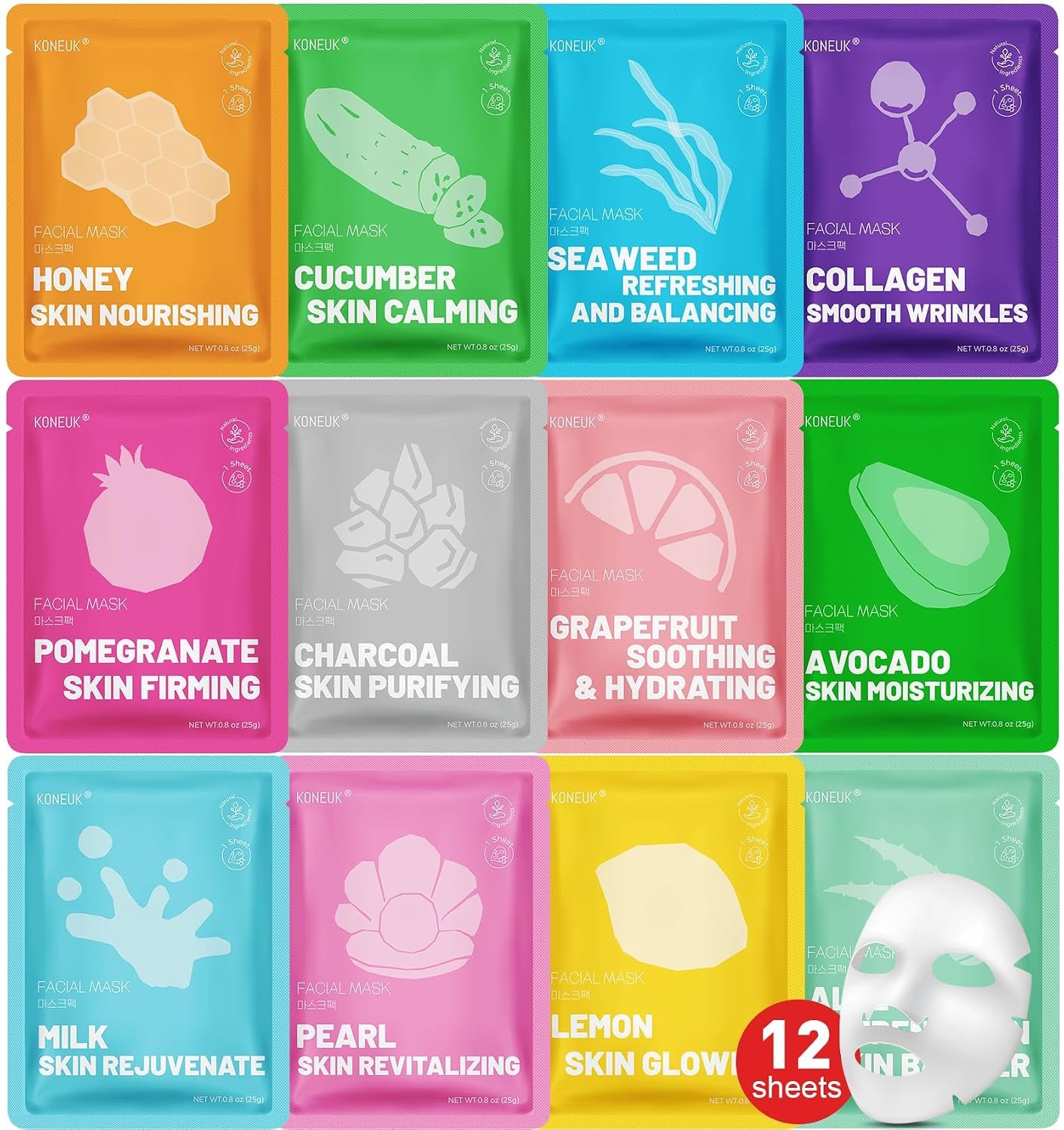 12 Pack Collagen Hydrating Face Masks Skincare, Face Mask for Dry Skin | Sheet Facial Masks Set for Women Skin Care, Face Mask Bulk Spa Gifts