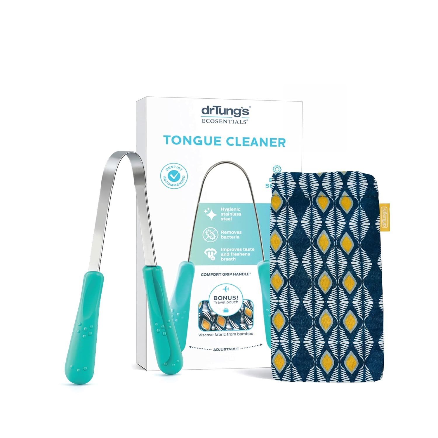 DrTung’s Stainless Steel Tongue Scraper – Adults & Kids – 1 Pack | Metal Tongue Scraper & Cleaner, Freshens Breath, Oral Hygiene Care, Comfort Grip Handle, Travel Case