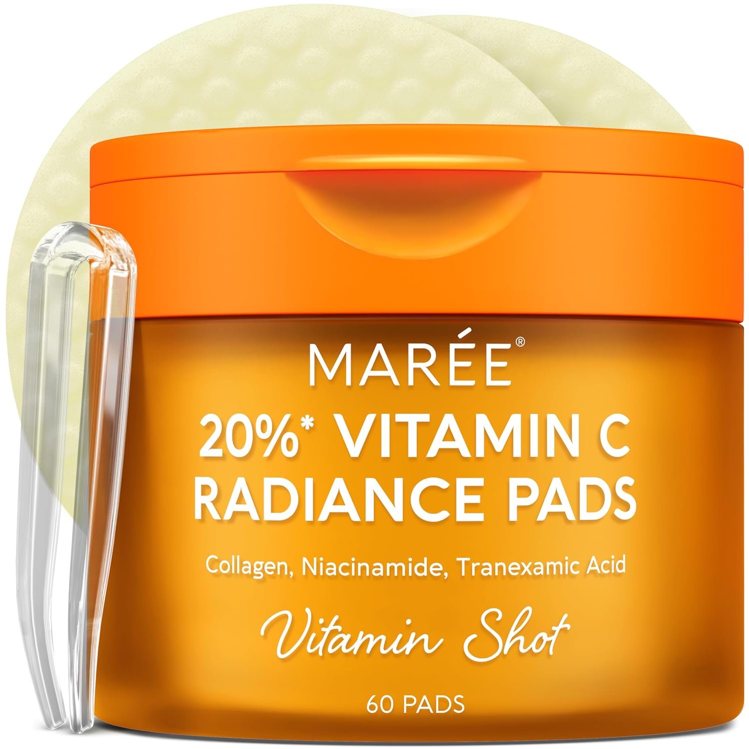 MAREE Vitamin C Toner Pads for Face – Brightening Facial Polishes with 20% Complex: Vitamin C Collagen Niacinamide TXA Body Clarifying Pad– Facial Radiance, Uneven Skin Tone, Acne Clearing Pads