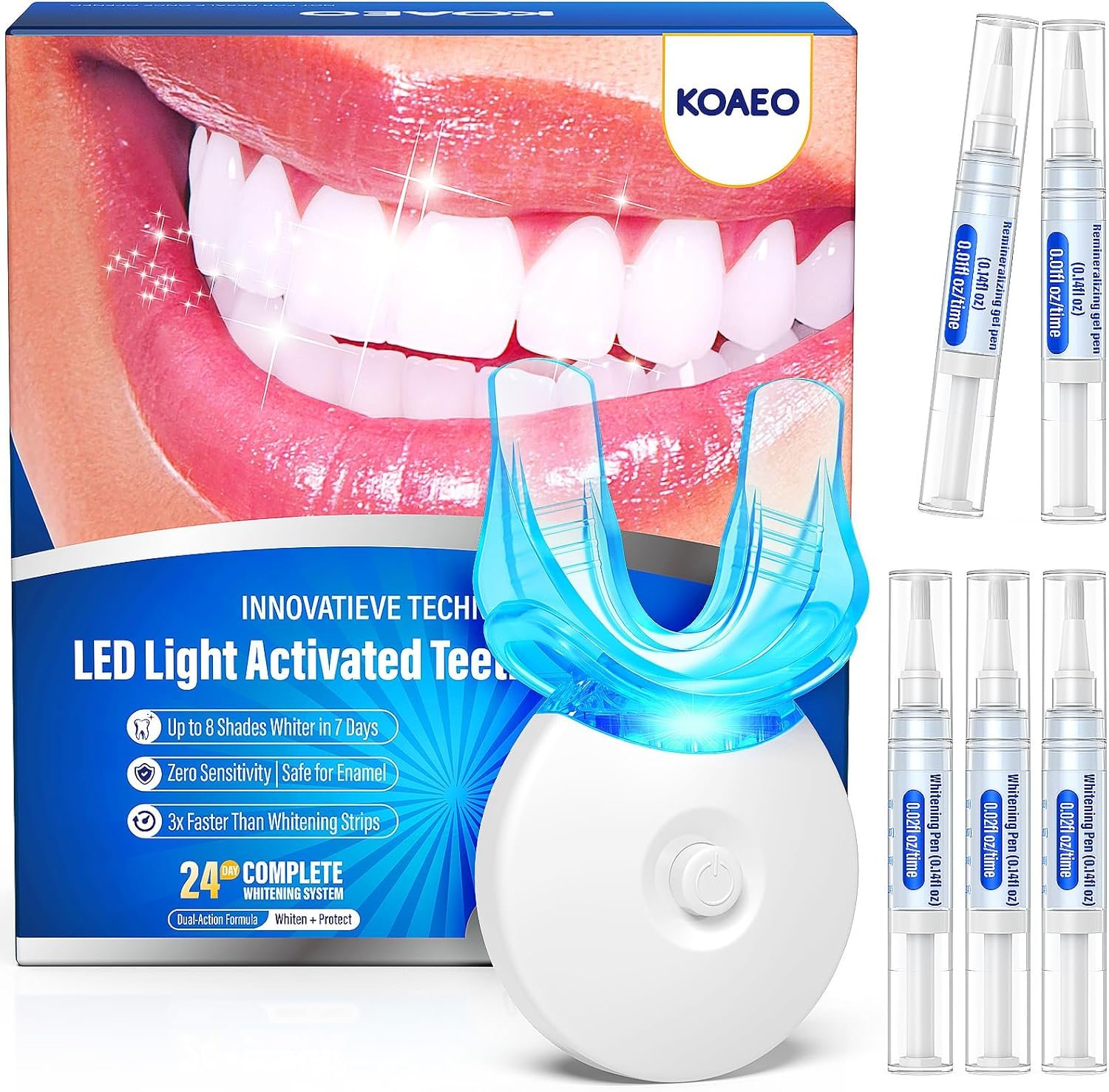 Teeth Whitening Kit with LED Light – 3 Whitening Gel Pens + 2 Desensitizing Pens – 35% Carbamide Peroxide – Whiten Teeth in 7 Days – Safe for Sensitive Teeth & Enamel, 0.7 Ounce (Mint)