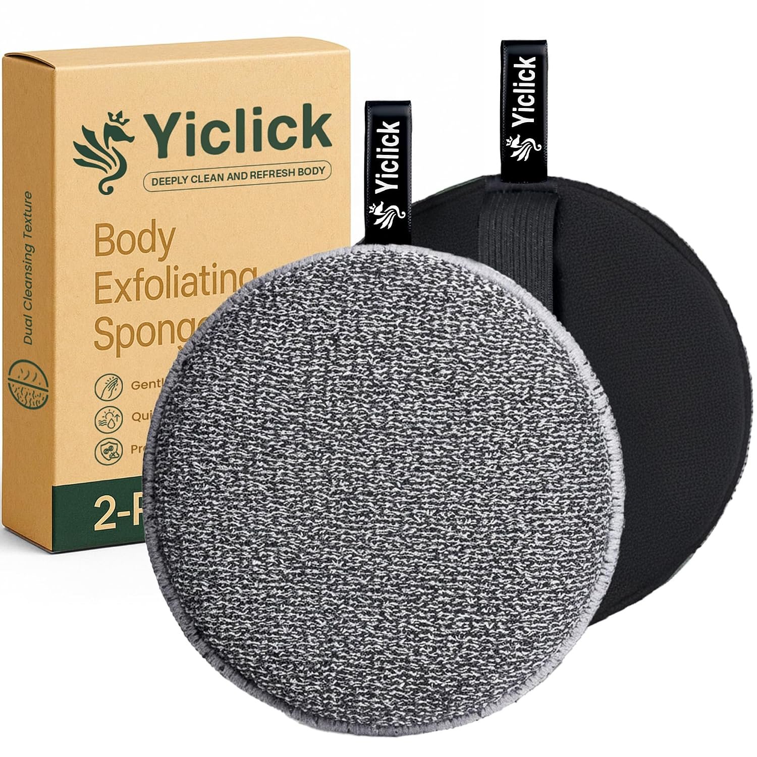 Exfoliating Body Scrubber (2 Pack), Body Exfoliator Scrubber, Exfoliating Sponge for Shower Bath, Shower Loofah Luffa Lufa with Handle, Dead Skin Exfoliator for Body Scrub, Men Women