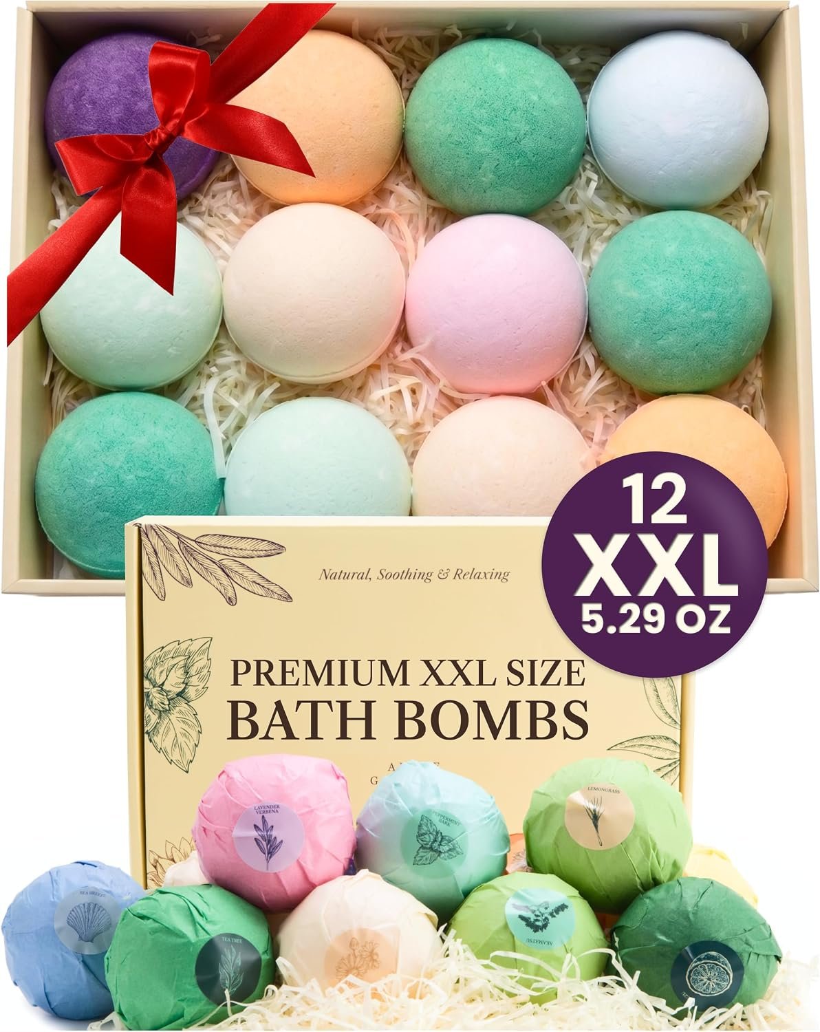 XXL Bath Bombs for Women Gift Set, 12 Pack, Spa Scents, Adelegourdain | 12 Scents – Arrives in Gift Box – XXL (150g) – Long-lasting Fizz & Scent – Non-Staining – For Birthdays, Mothersday and More