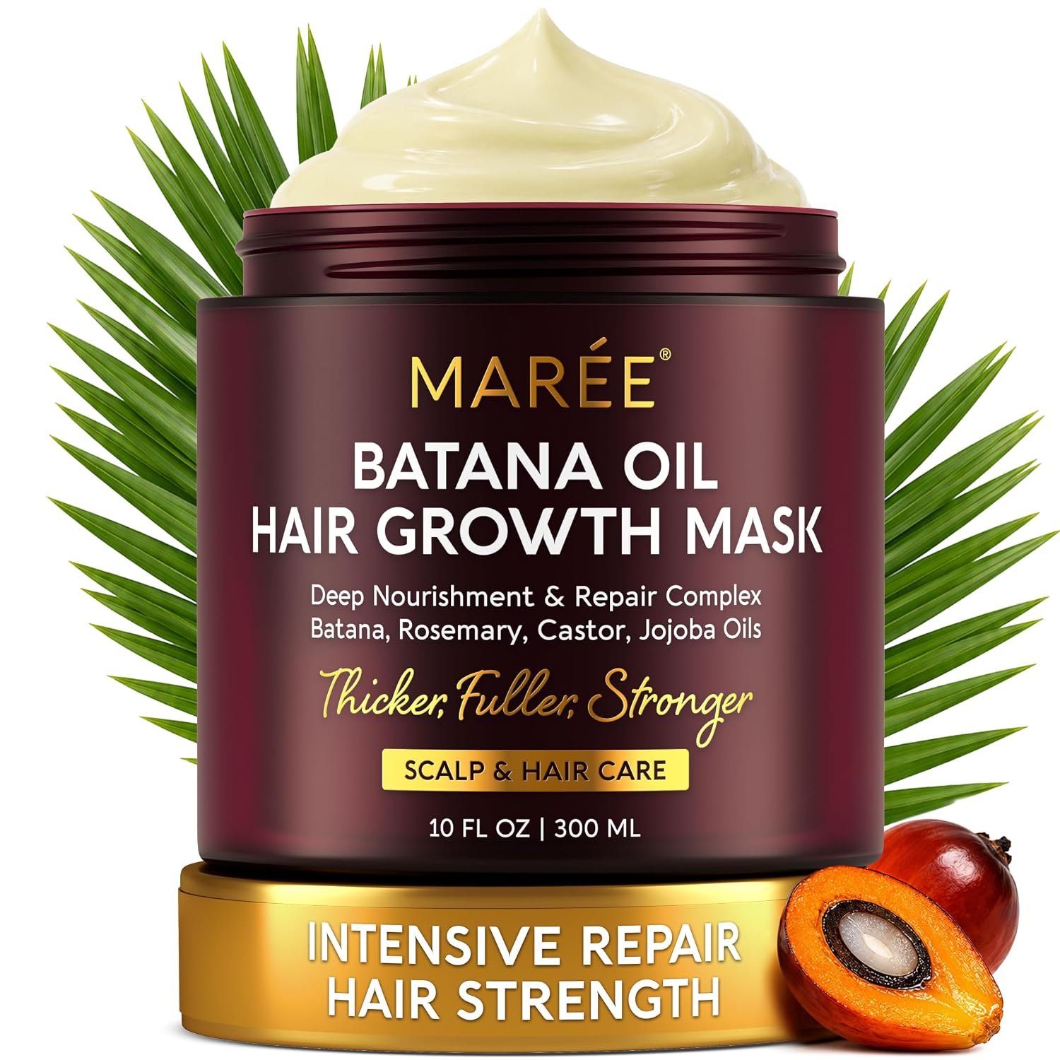 MAREE Deep Conditioning Hair Mask for Damaged Hair Treatment – Batana Oil Hair Mask for Hair Growth – Dry Curly Color Refreshing – 10 Fl Oz, Yellow