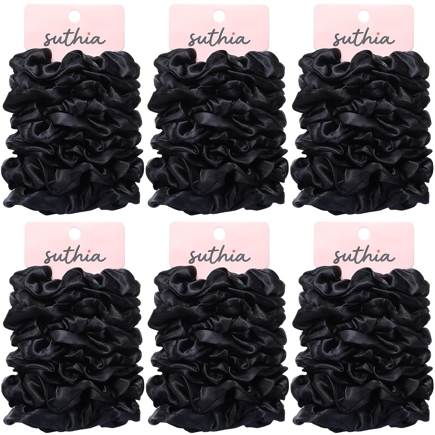 Satin Scrunchies for Women, Girls and Kids 60 Bulk Pack, Black Hair Scrunchie Hair Ties Silk Scrunchy Soft Silky Ponytail Holders for Thick, Curly, Medium, Thin, Fine Hair, No Damage & Non Slip