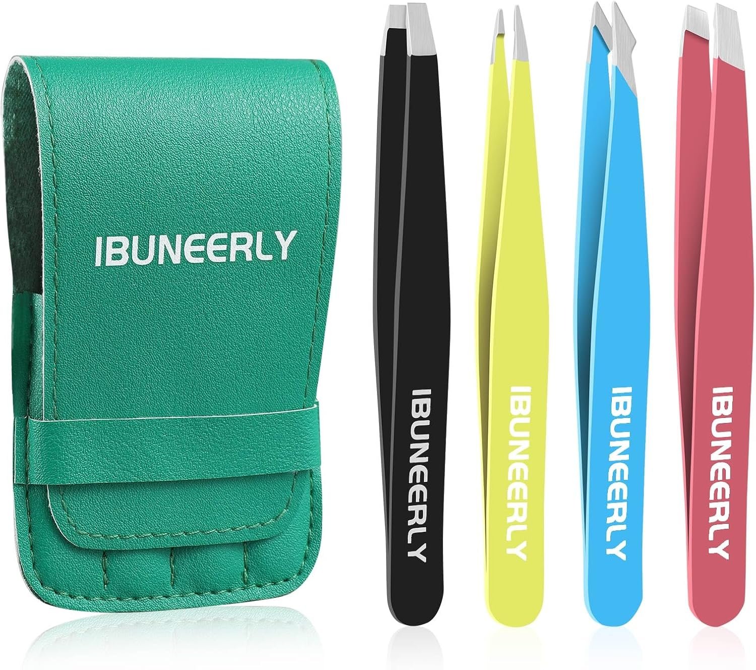 Eyebrow Tweezers Set for Women Facial Hair, 4Pcs, Multi-color | Stainless Steel, Ultra Sharp, Great Precision for Ingrown Hair, Facial Hair and Splinter Removal with Travel Case