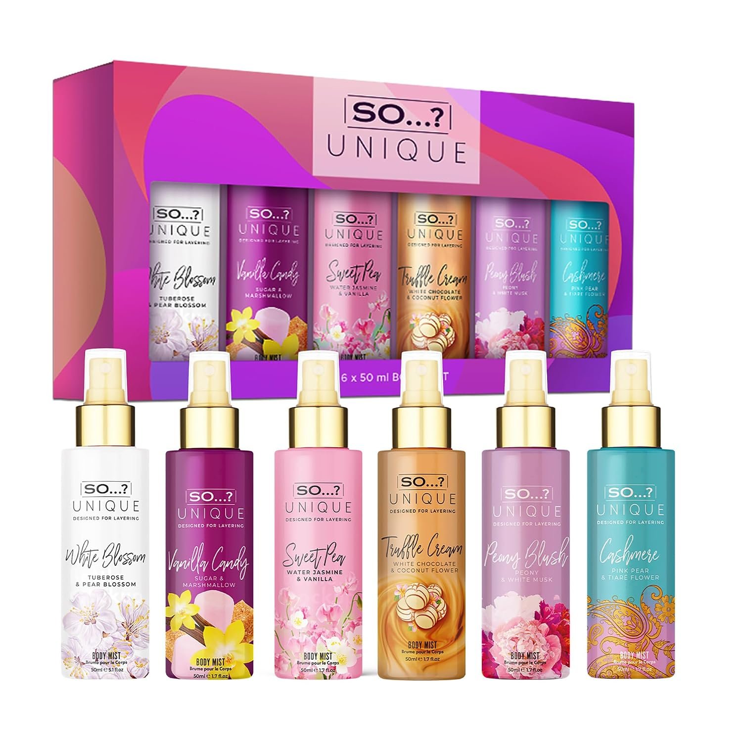 So…? Unique Body Mist Set – Perfumes for Women with Fresh, Floral, Sweet Scents – 6 Hour Wear Body Spray for Women – Travel Size Gift Set – 6 pcs