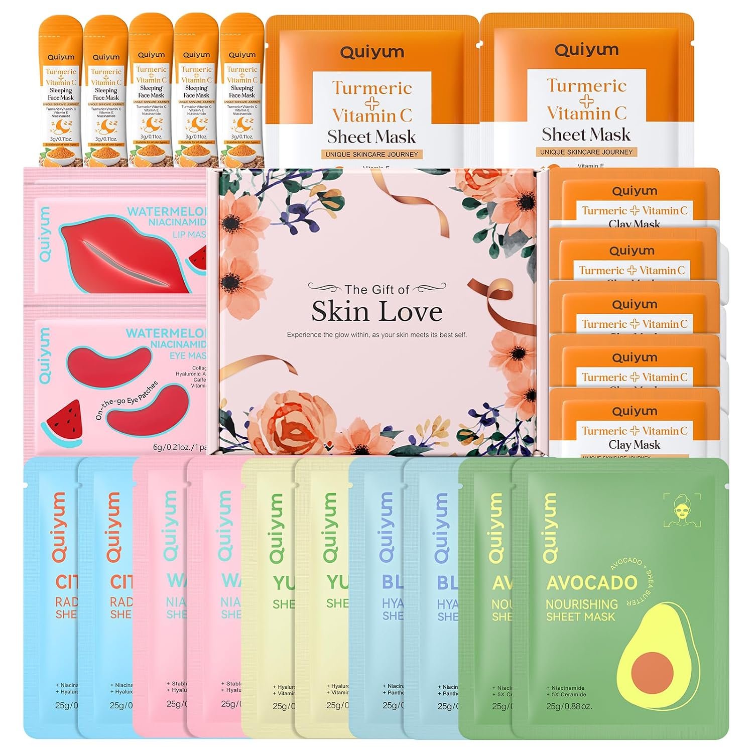 26PCS Face Masks& Lip& Eye Masks Skin Care Set for Women Teens Girl | Fruit & Turmeric VC Masks Gifts for Women Teen Girls, Travel Size Toiletries, Christmas Birthday Gifts, Stocking Stuffers