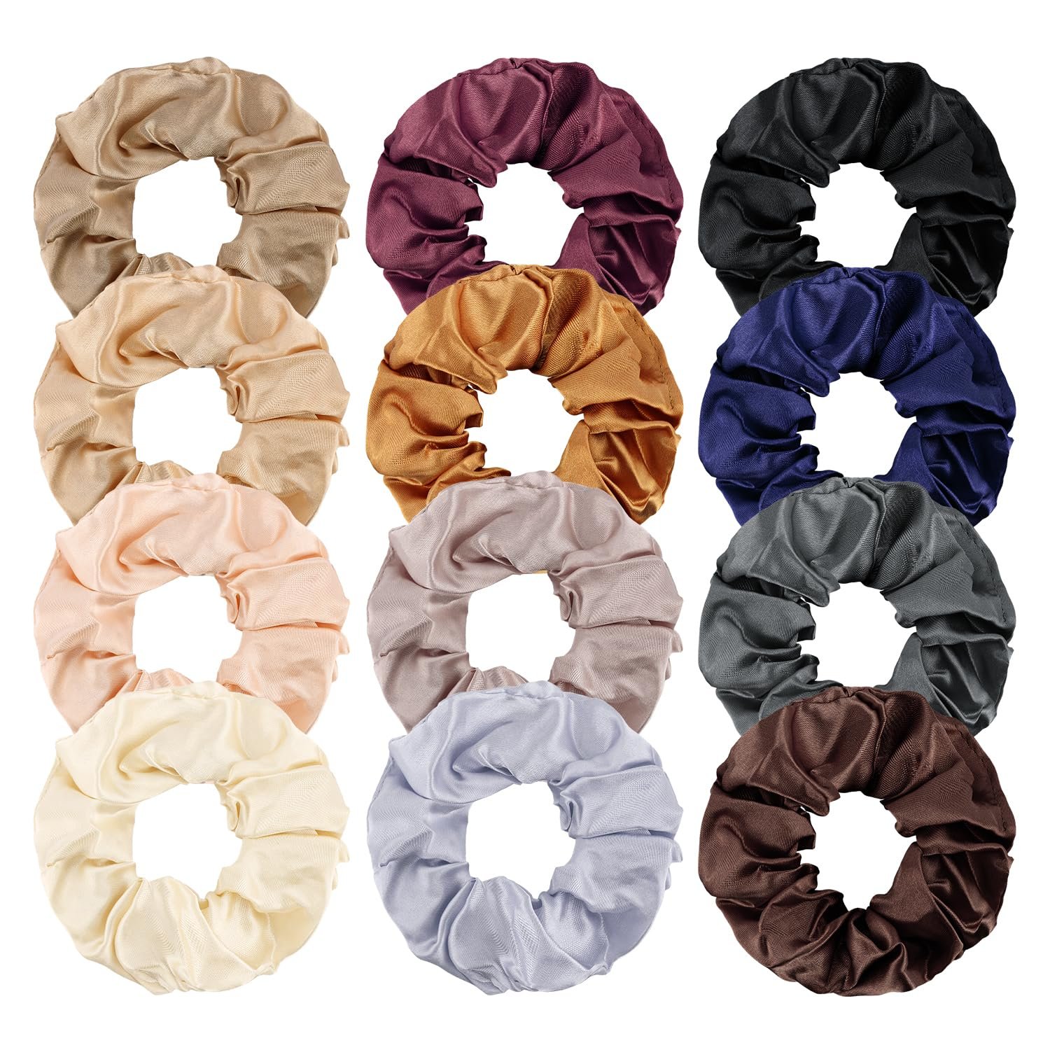 12pcs Satin Silk Scrunchies for Women Satin No Damage Hair Ties for Curly Thick Thin Hair Soft Elastic Ponytail Holders Hair Accessories for Women Girls Bright & Neutral Colors(Multi-color)