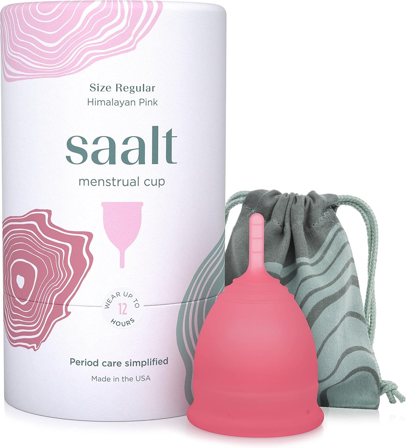 Saalt Menstrual Cup, Reusable Period Cup with Carry Bag | Comfortable Reusable Menstrual Cup with Leak-Free Protection Up to 12 Hours, BPA and Latex Free, Regular, Himalayan Pink