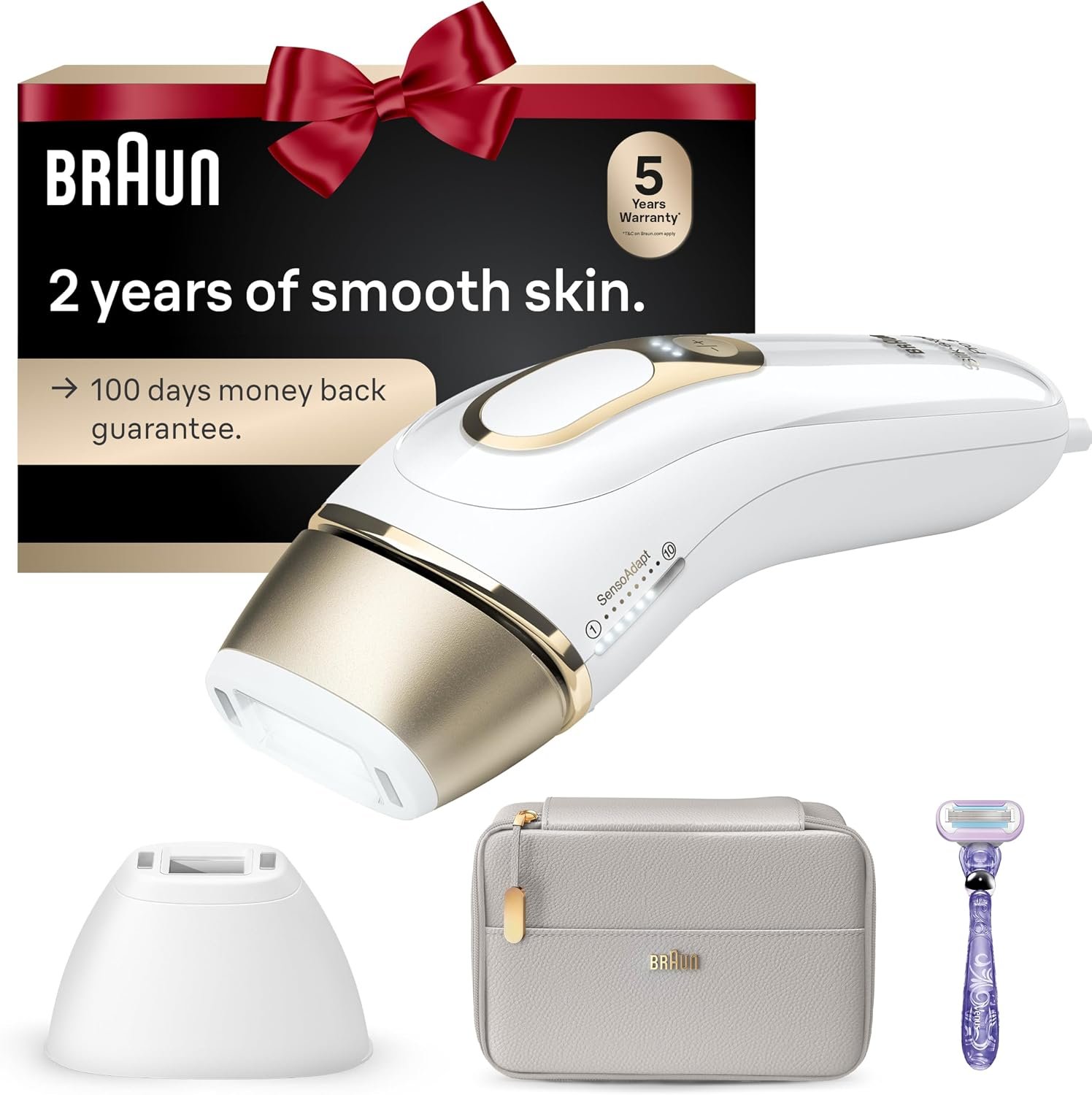 Braun IPL, Silk·Expert Pro 5, IPL Hair Removal for Women and Men, Permanent Laser Hair Reduction At-Home, 2 Heads, Pouch, Venus Razor, IPL5157
