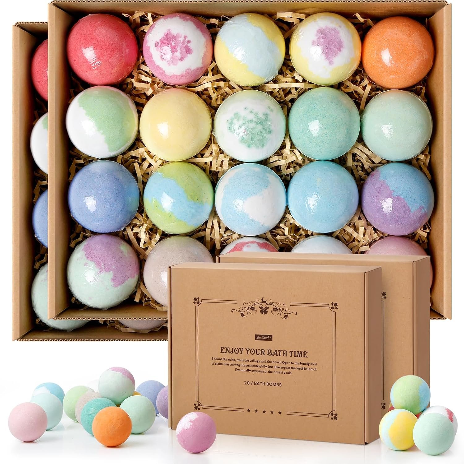 ZenBombs Bath Bombs Set, Natural Shea Butter & Safe Oil Bath Bomb | Natural Shea Butter & Safe Oil Bath Bomb for Skin Moisturizing, Handmade Bubble Bath & Fizzy Spa, Ideal Gift for Women, 40PCS