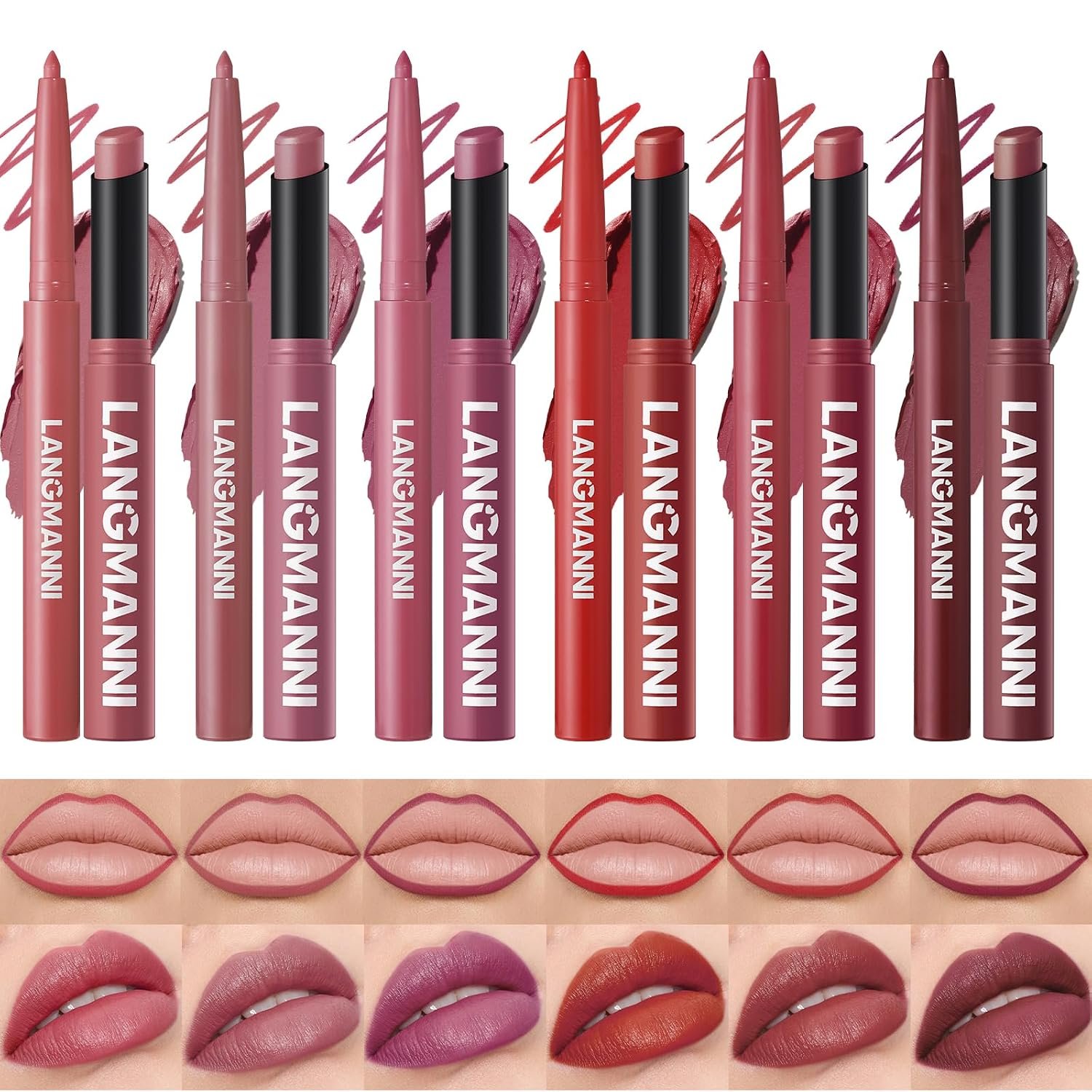 12Pcs Lip Makeup Set, 6 Lip Liners + 6 Matte Lipsticks, Rich ColorB | Includes 6 smooth lip liners and 6 creamy matte lipsticks in rich shades for long-lasting daily or party makeup.