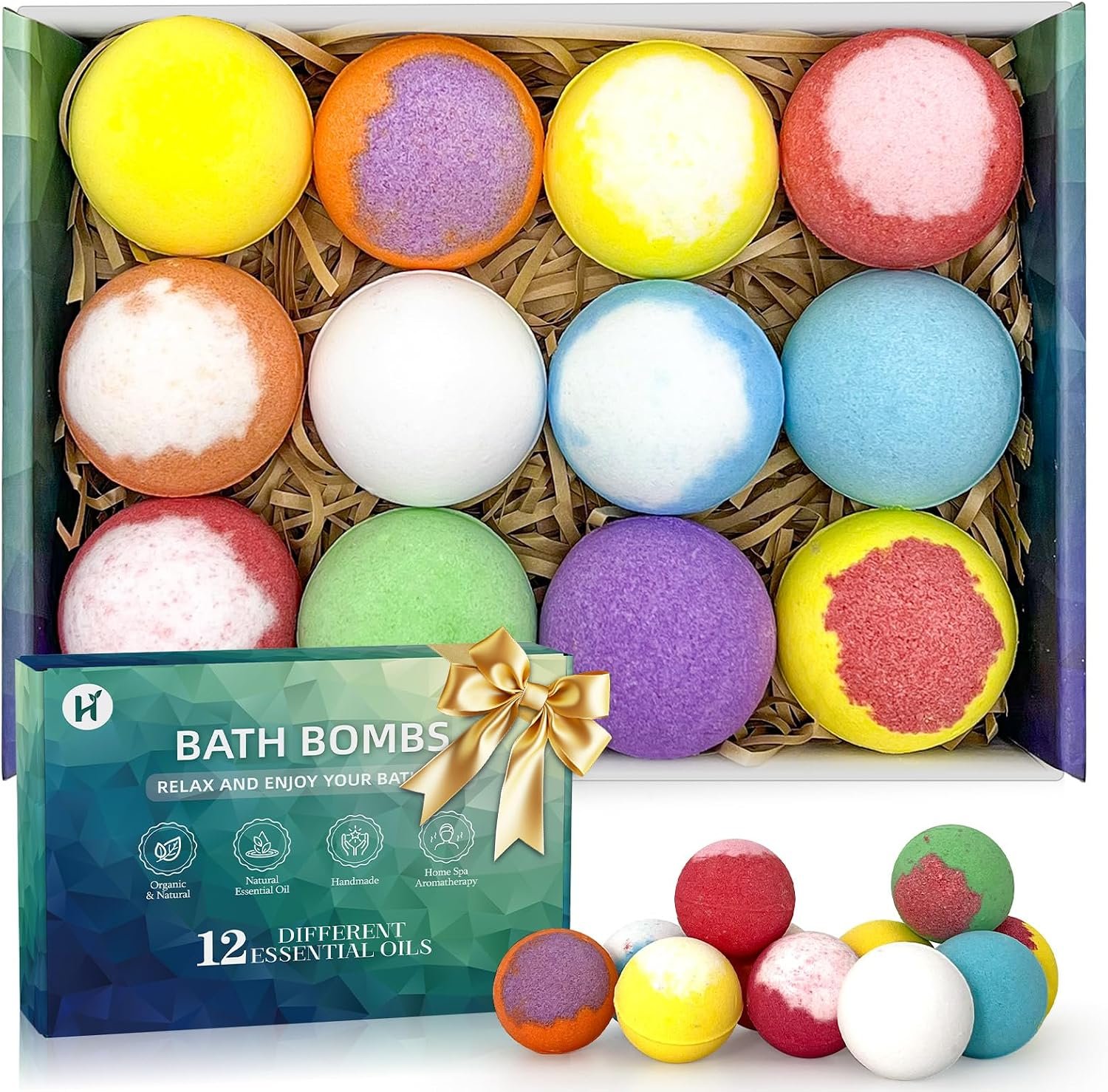 Bath Bombs Birthday Gifts for Women & Men, 12 Pack Spa Relaxing Self Care | Handmade Natural Organic Bath Bomb with Shea Butter, Halloween Boo Basket Stuffers, Christmas Stocking Stuffers Gifts Set
