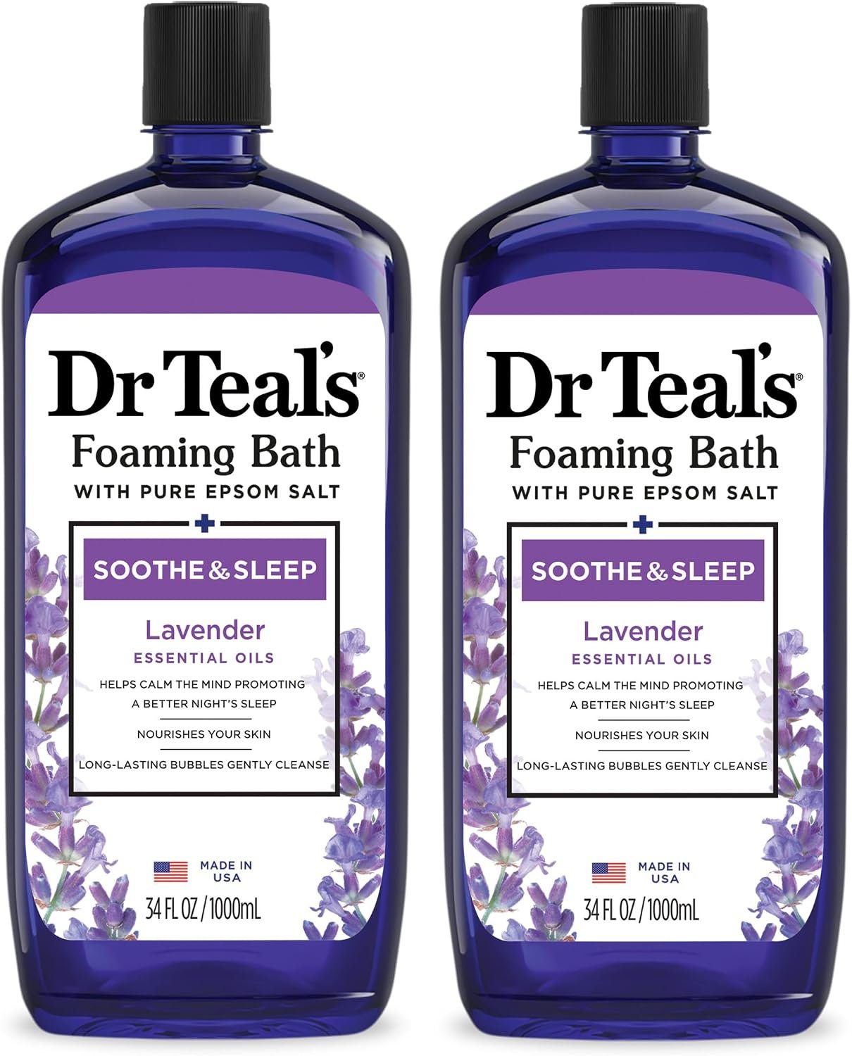 Dr Teal’s Foaming Bath with Pure Epsom Salt, Soothe & Sleep with Lavender, 34 fl oz (Pack of 2)