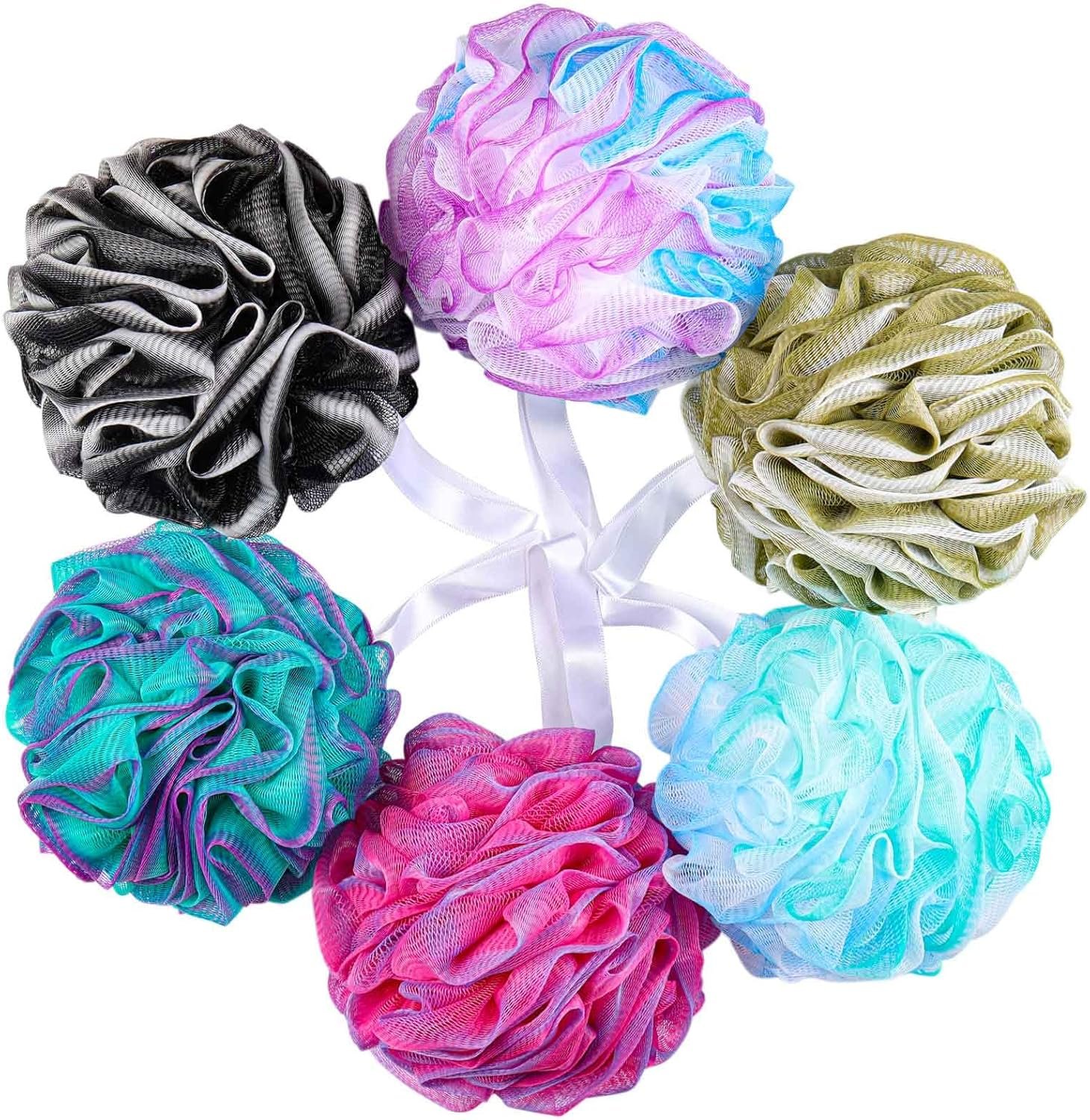 75g/Pc Large Loofahs Shower Sponge, Exfoliating Body Scrubber Shower Scrunchies Mesh Pouf Bath Sponges – Pack of 6