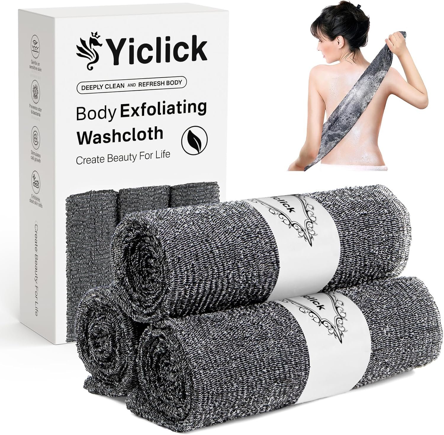 3 PCS Exfoliating Washcloth Towels – Exfoliating Body Scrubber Exfoliator, Back Scrubber for Shower Bath Use, Japanese & Korean Scrub Wash Cloths, Loofah Lufa Sponge Washer for Women Men