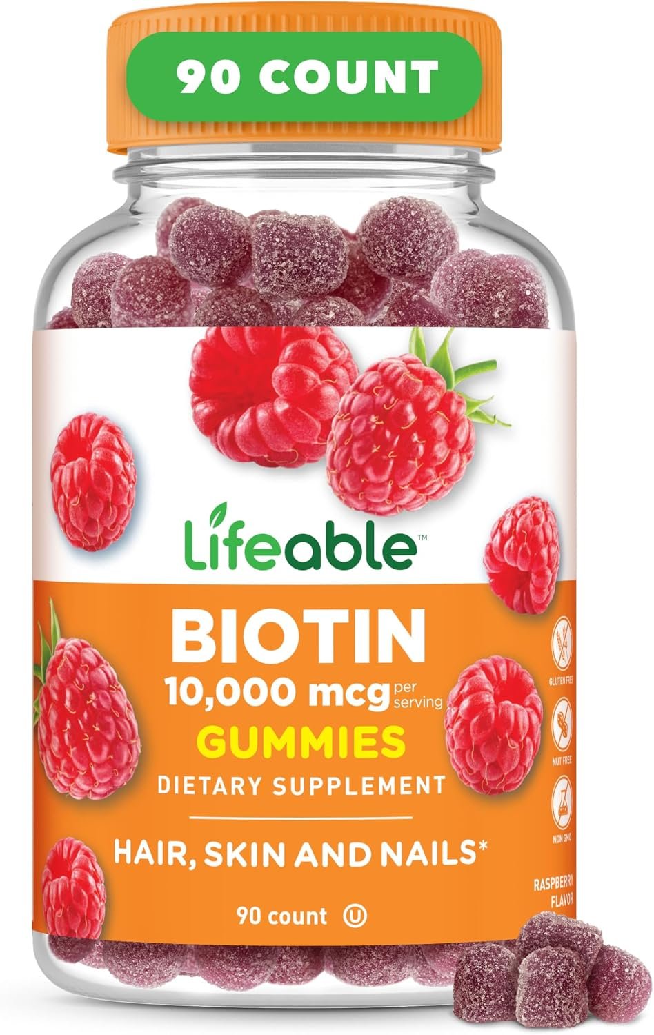 Lifeable Biotin Gummies 10,000 mcg, Hair Skin and Nails Gummies for Women | Supports Healthy Hair Growth, Glowing Skin and Strong Nails – Vegan Pectin Gummies, Kosher and Halal, Third Party Lab Tested