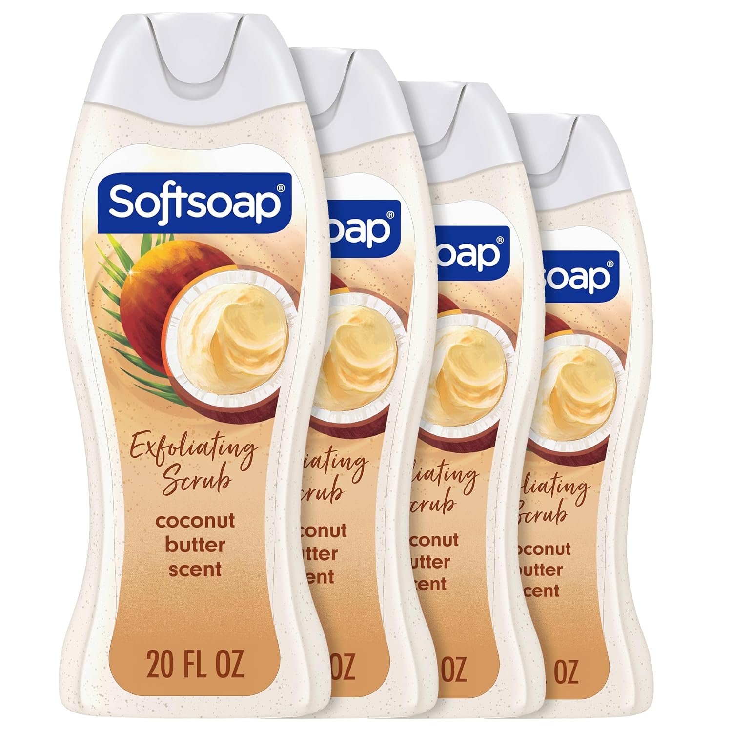 Softsoap Body Wash, Coconut Butter Scrub , Exfoliating Body Wash, 20 Ounce, 4 Pack | Personal Care Product, Paraben-Free, Phthalate-Free, Everyday Use, Gentle on Skin, Retains Skin’s Natural Moisture