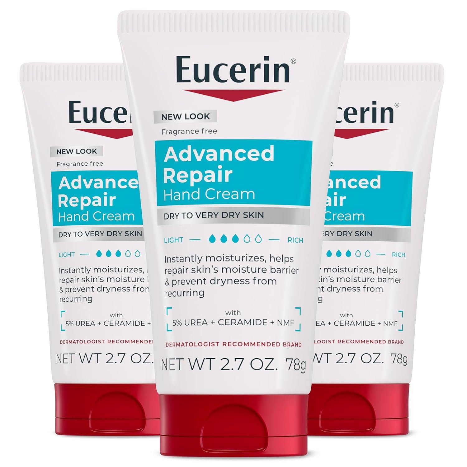 Eucerin Advanced Repair Hand Cream, Urea Enriched, Multipack, 3 x 2.7 OZ | Hand Cream for Dry Hands and Very Dry Skin, with Urea, Ceramide and NMF, Travel Size Hand Cream, Fragrance Free