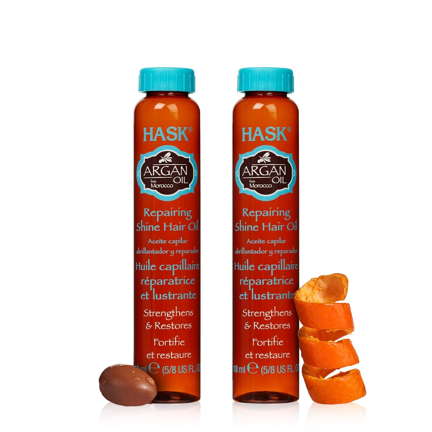 HASK ARGAN Repairing Hair Oil Vials for shine and frizz control for all hair types, color safe, gluten free, sulfate free, paraben free – Pack of 2