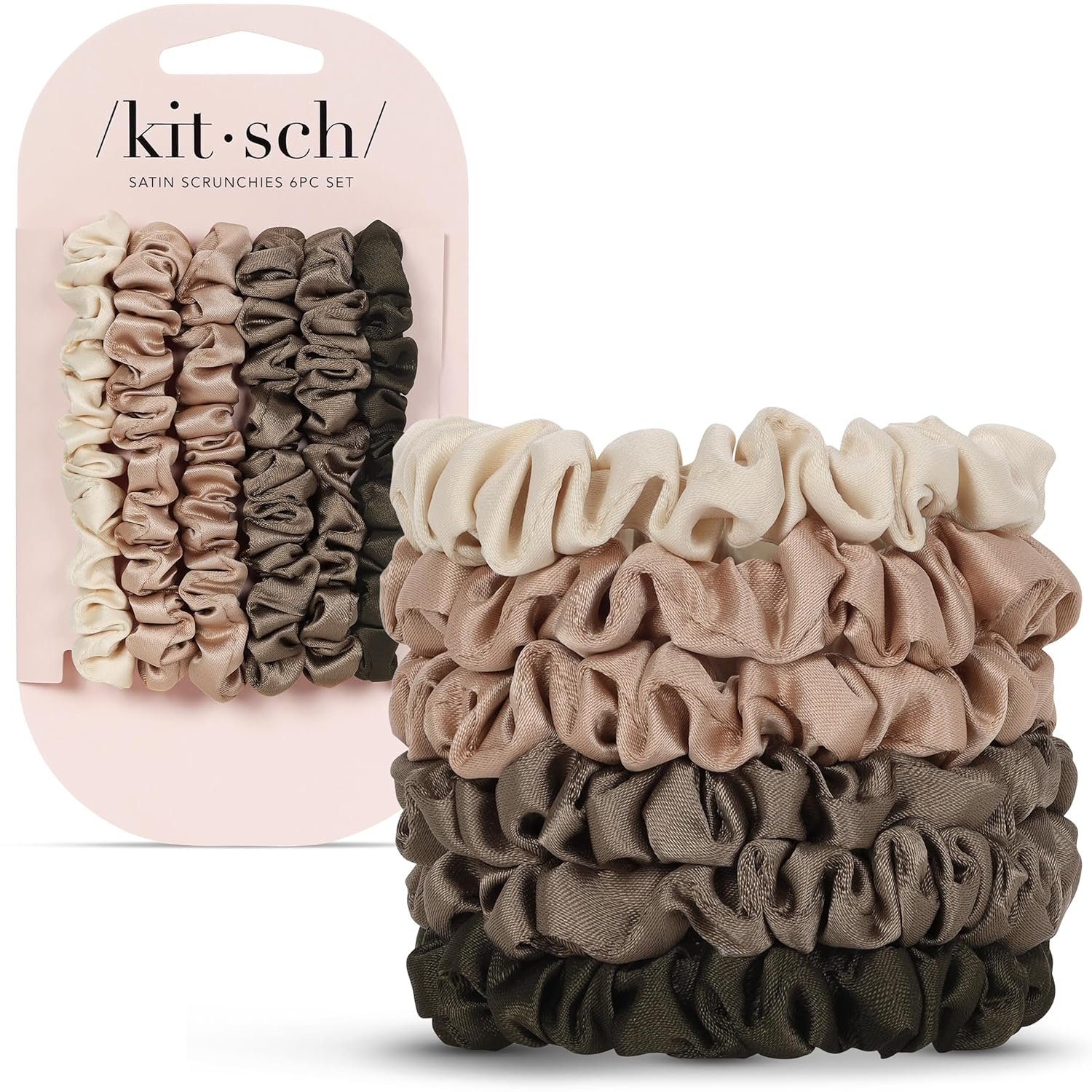 Kitsch Ultra-Petite Satin Scrunchies for Women – Eucalyptus, 6pcs | Wake Up Frizz-Free, No Crease Hair Ties, Softer Than Silk Scrunchies, Stylish Hair Accessories For All Hair Types