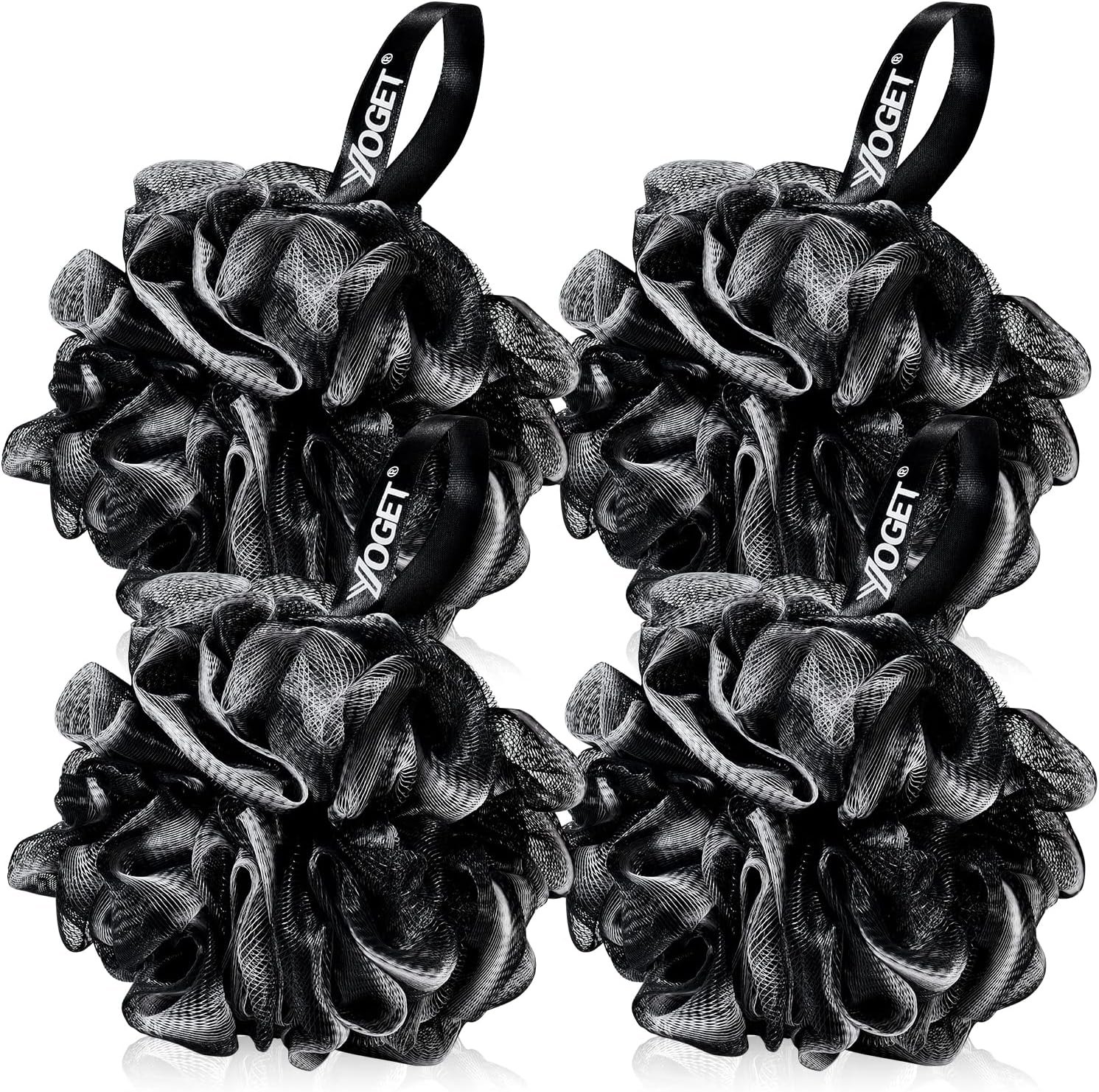 Yoget Bath Loofah Sponge, 4 Pack Black 60G Bath Sponges Body Scrubbers | Loofa for Rich Lathr Foam, Quick-Dry, All Skin Body Wash Luffa For Men Women, Black Loofah With White Trim