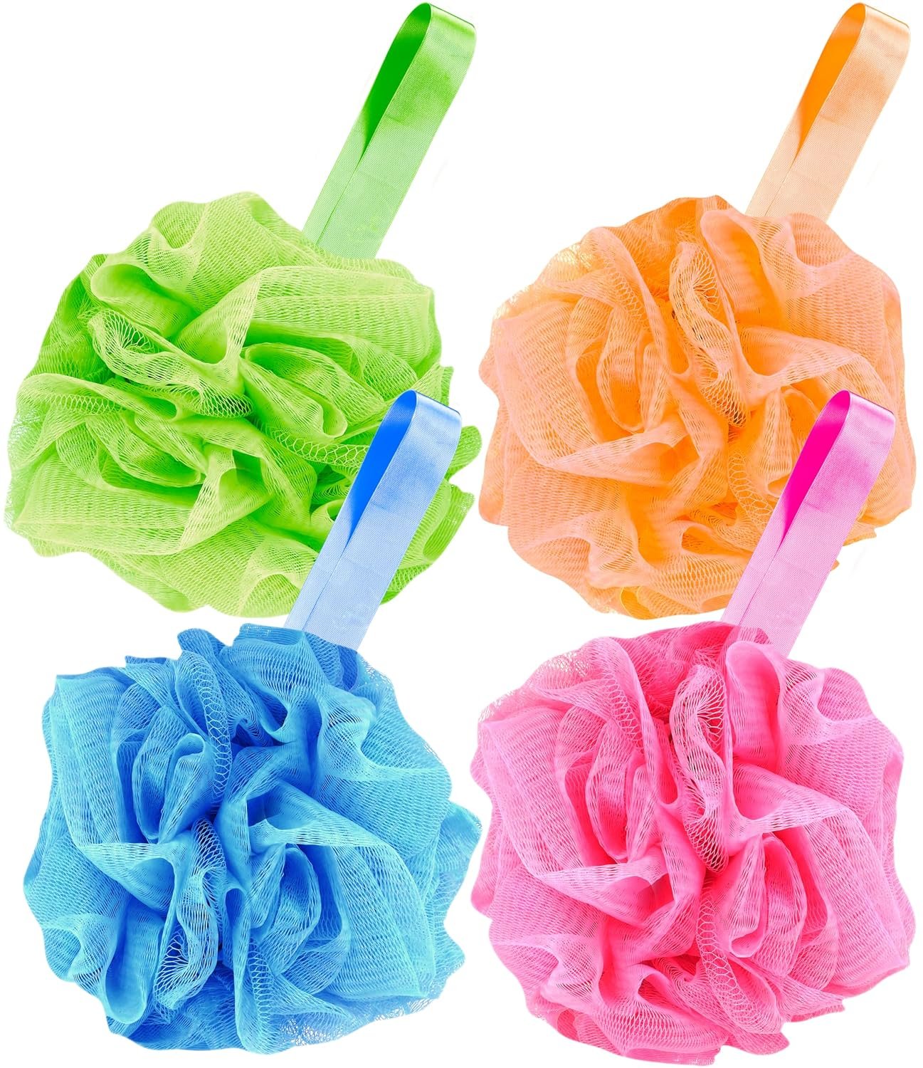 4 Pack Muticolor 60g Bath Loofah Sponge Mesh Ball for Soothe Skin | Exfoliating Body Scrubber for Men & Women – Durable Shower Puff Bath Loofa for Soothe Skin Accessories – Body Scrub Lufas