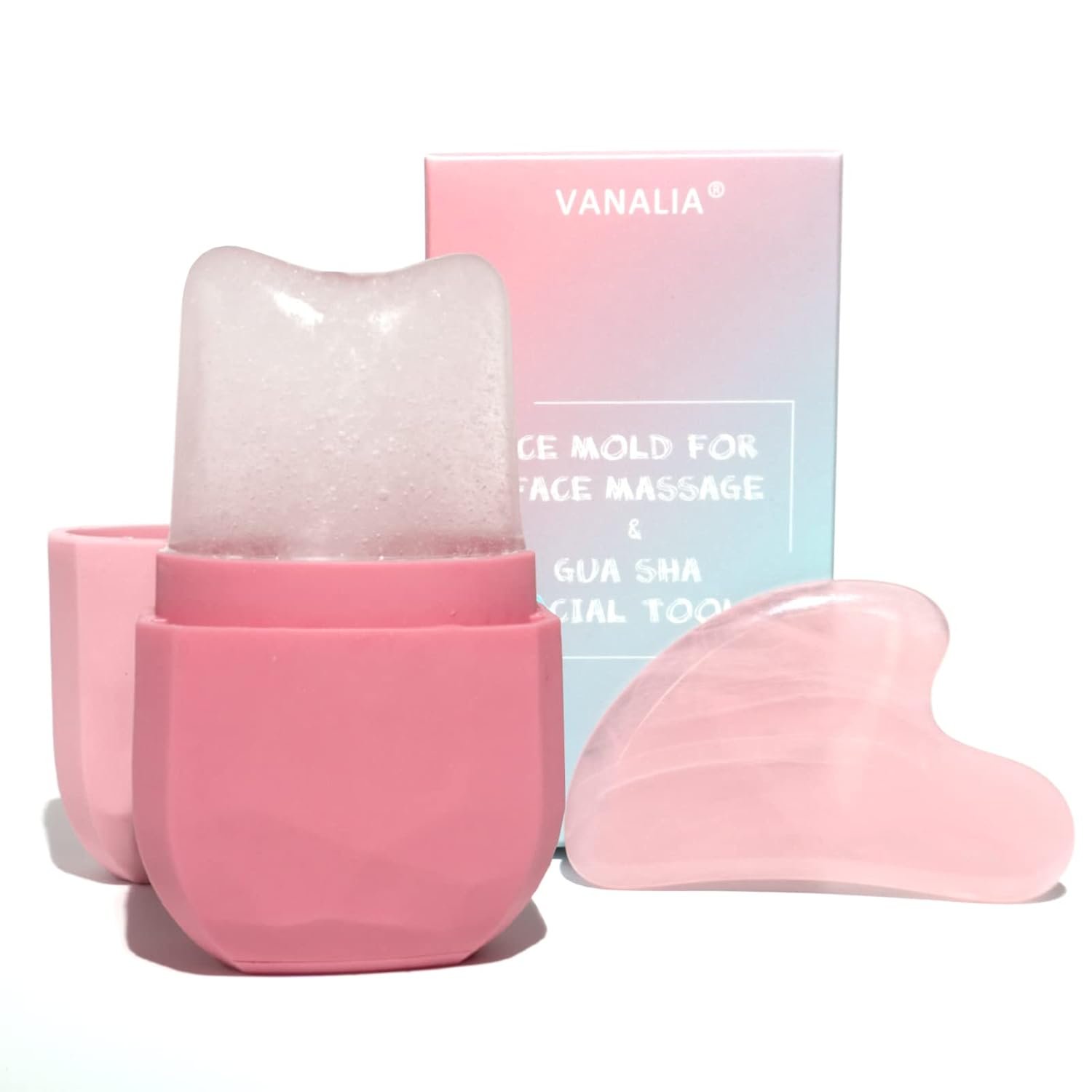 Ice Roller & Gua Sha Set for Face, Eyes & Neck – Pink