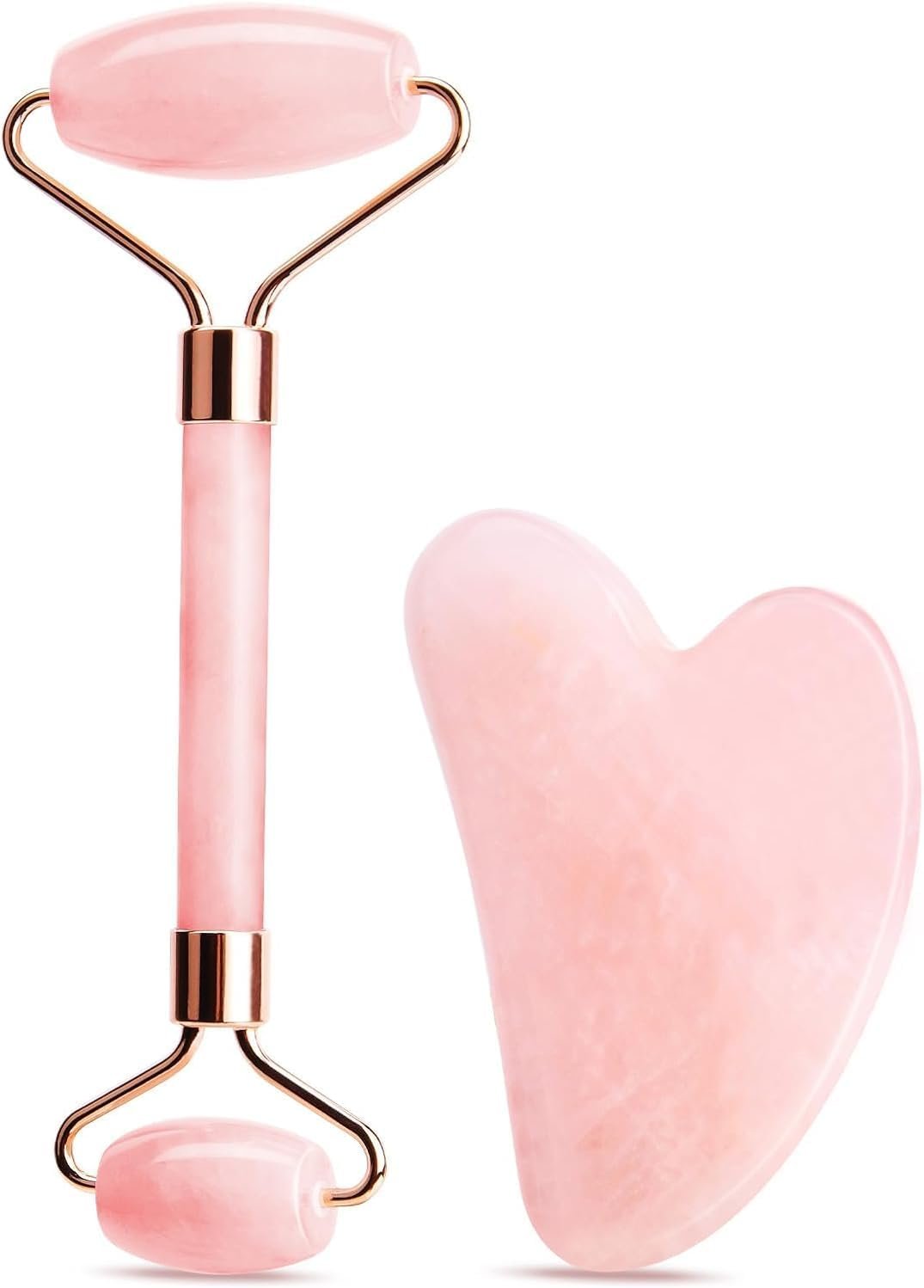 Face Roller & Gua Sha Facial Tool Set – Facial and Head Massager for Muscle Tension Relief, Anti-Puffing, Skin Care Rituals, Relaxation & Beauty Gifts for Women and Men（Pink）