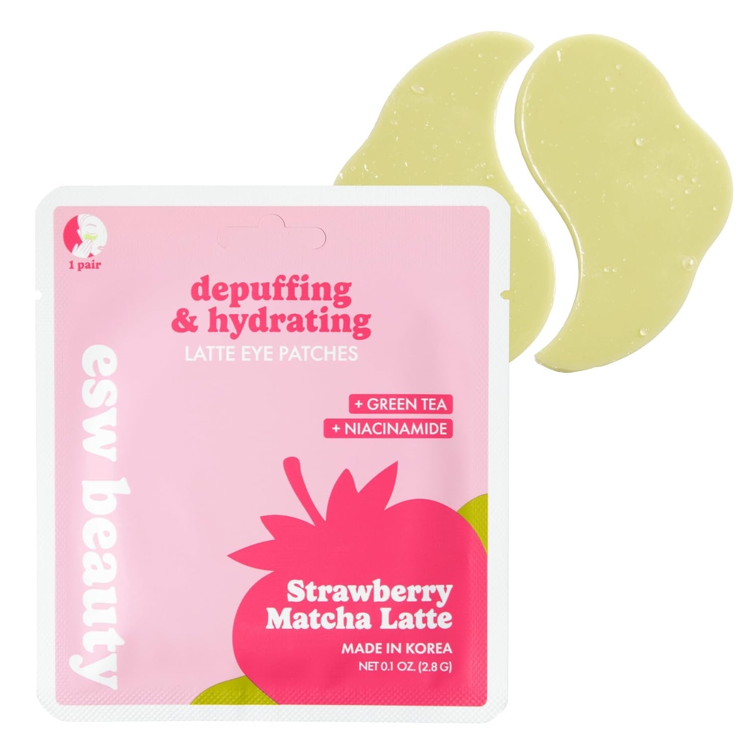 ESW Beauty Strawberry Matcha Latte Under Eye Patches with Green Tea, 1 Pack