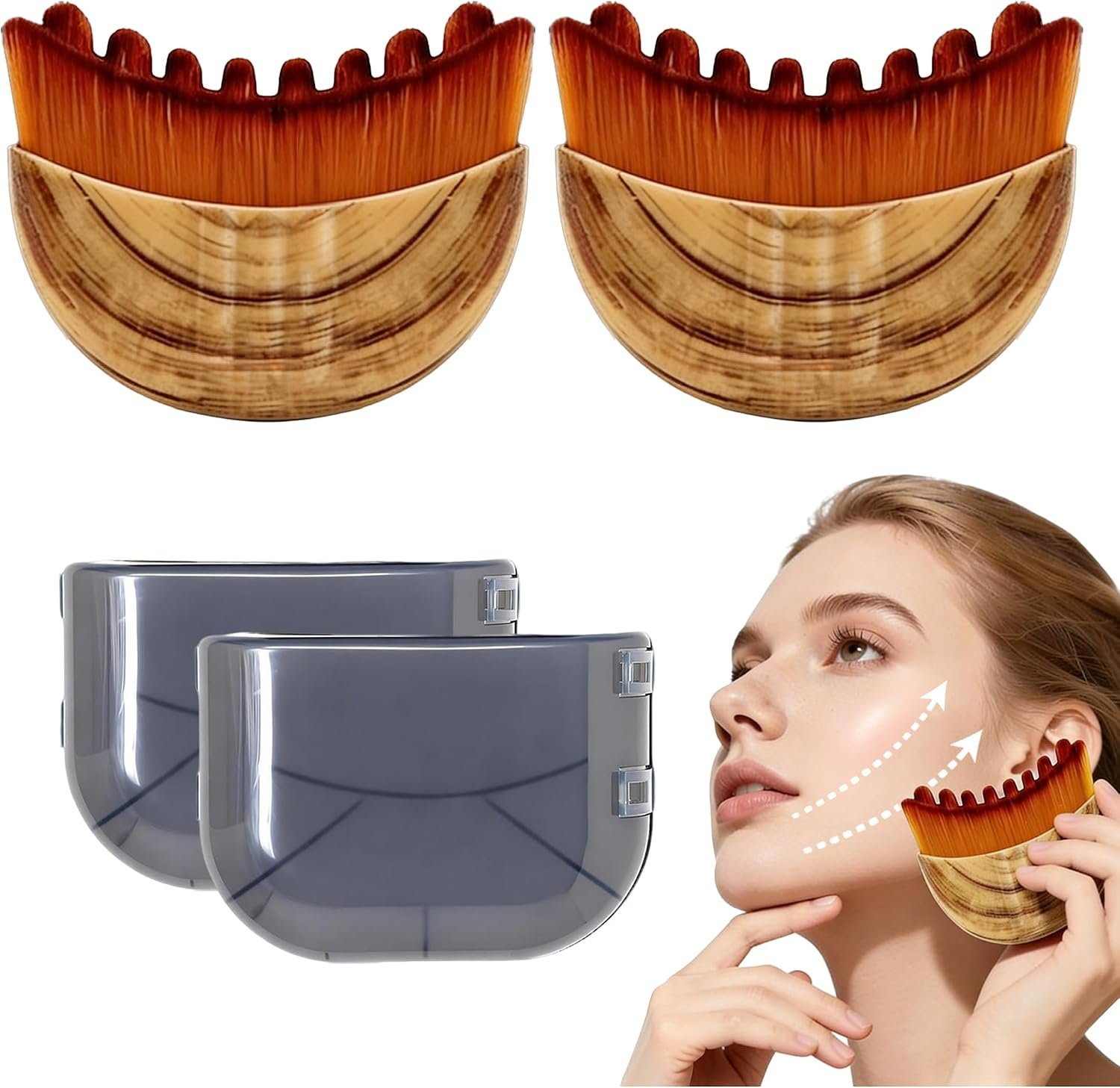 Lymphatic Contour Face Brush(2-PCS),Super Soft Manual Lymphatic Drainage Massager for Sculpting, Relieve Fatigue & Reduce Puffiness, with Portable Case Suitable for Facial Cleansing and Massage