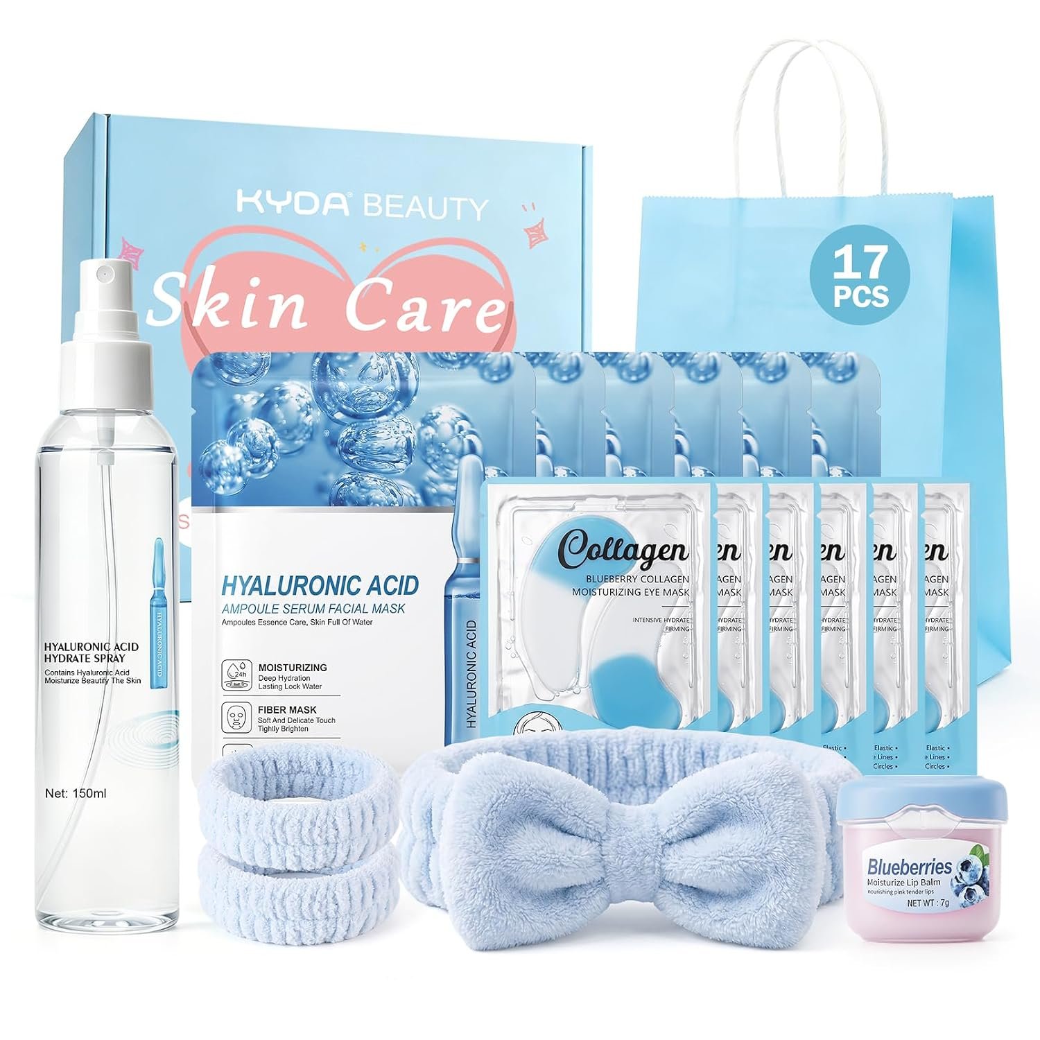 17 Pack Hydrating Skincare Kit, Hyaluronuic Acid Skin Care Set for Women